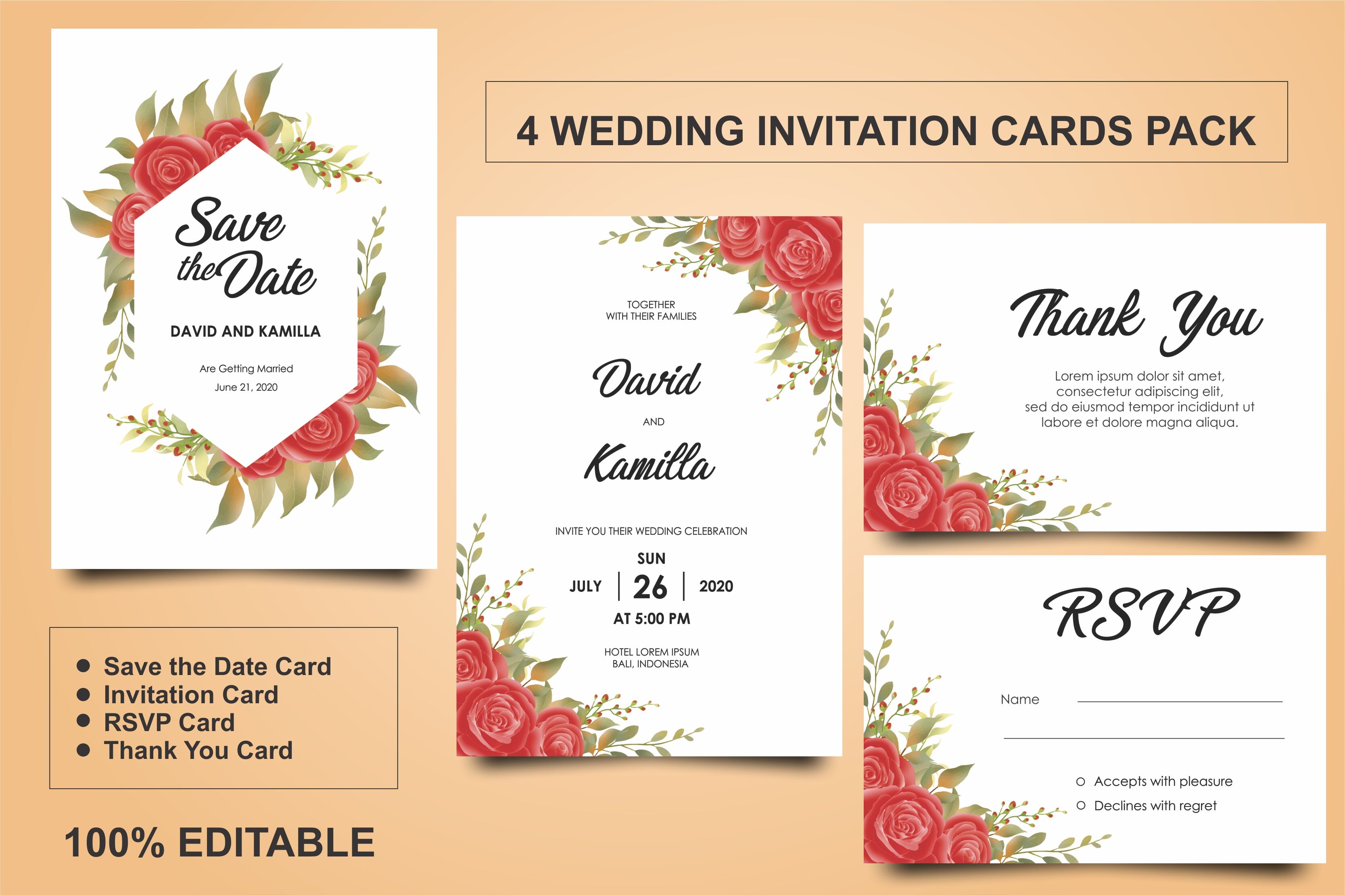 Beautiful Watercolor Wedding Invitation Card Templates By Throughout Wedding Card Size Template