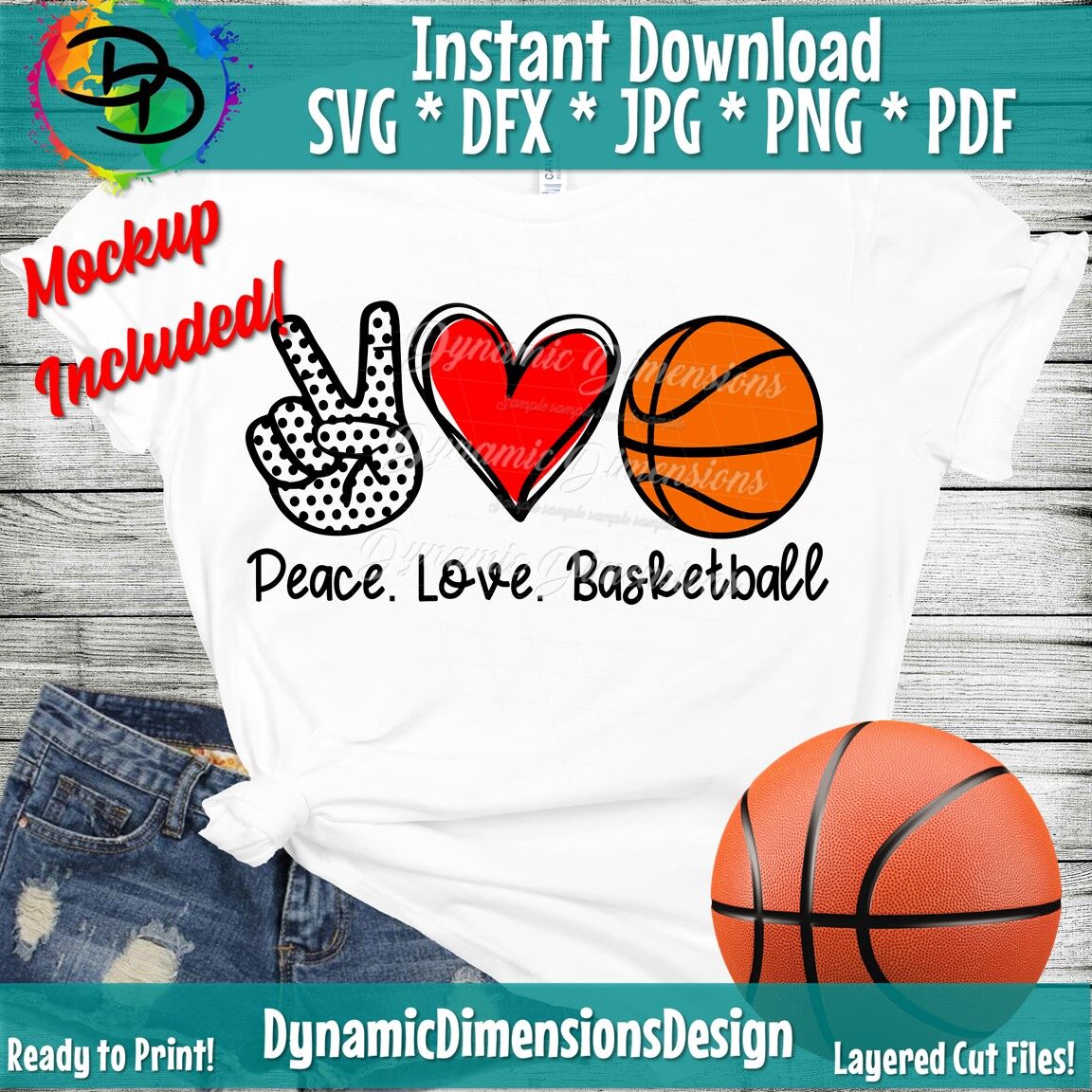 Peace love basketball png digital filebasketball printable