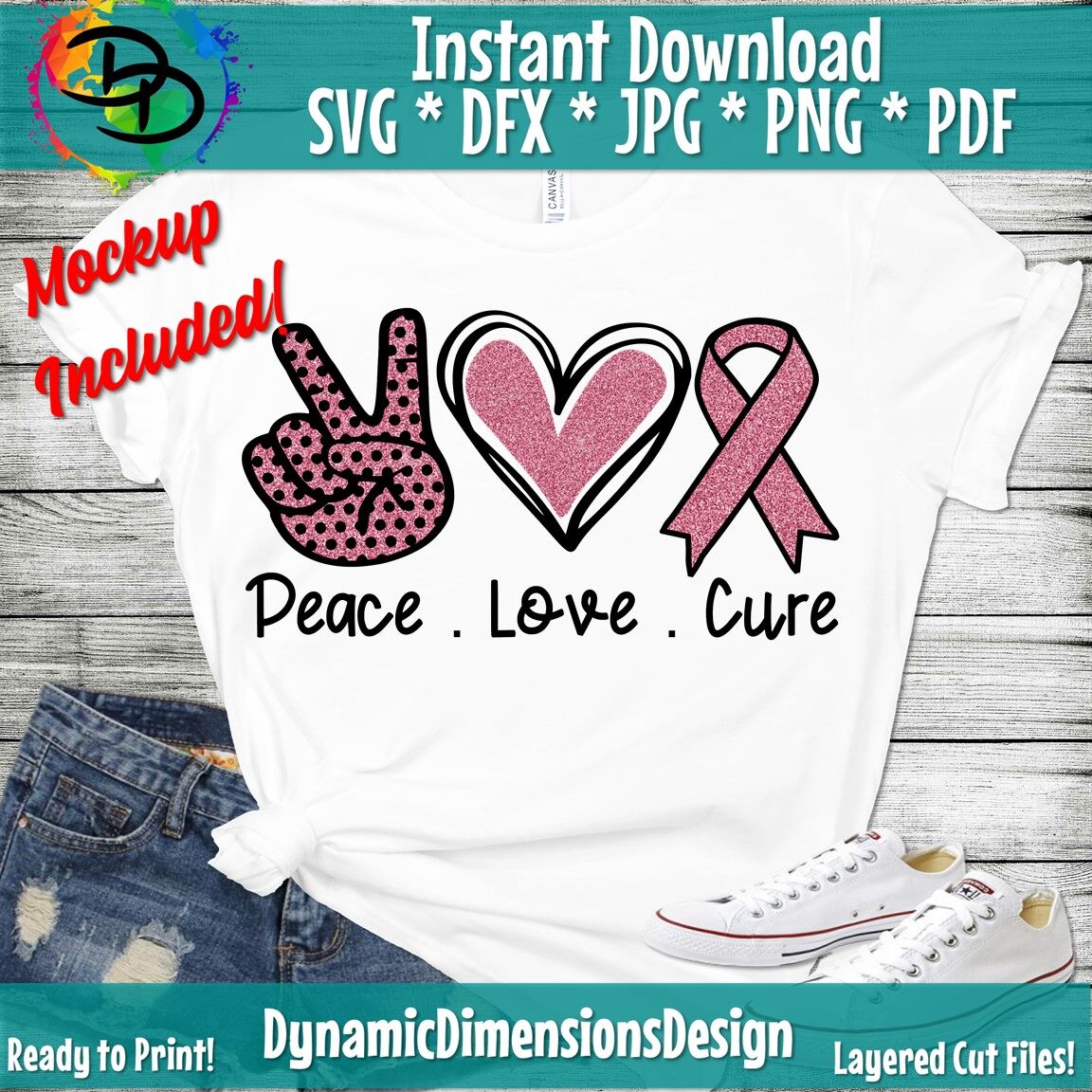 Peace Love Cure svg, Breast Cancer svg, Breast Cancer Ribbon, Cancer S ...
