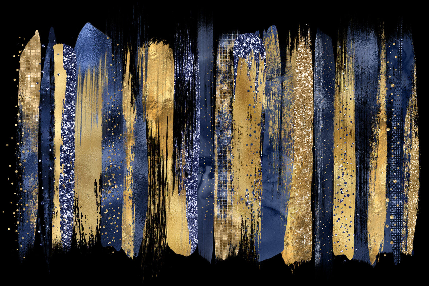 Navy and Gold Brush Strokes Clipart By Digital Curio | TheHungryJPEG.com