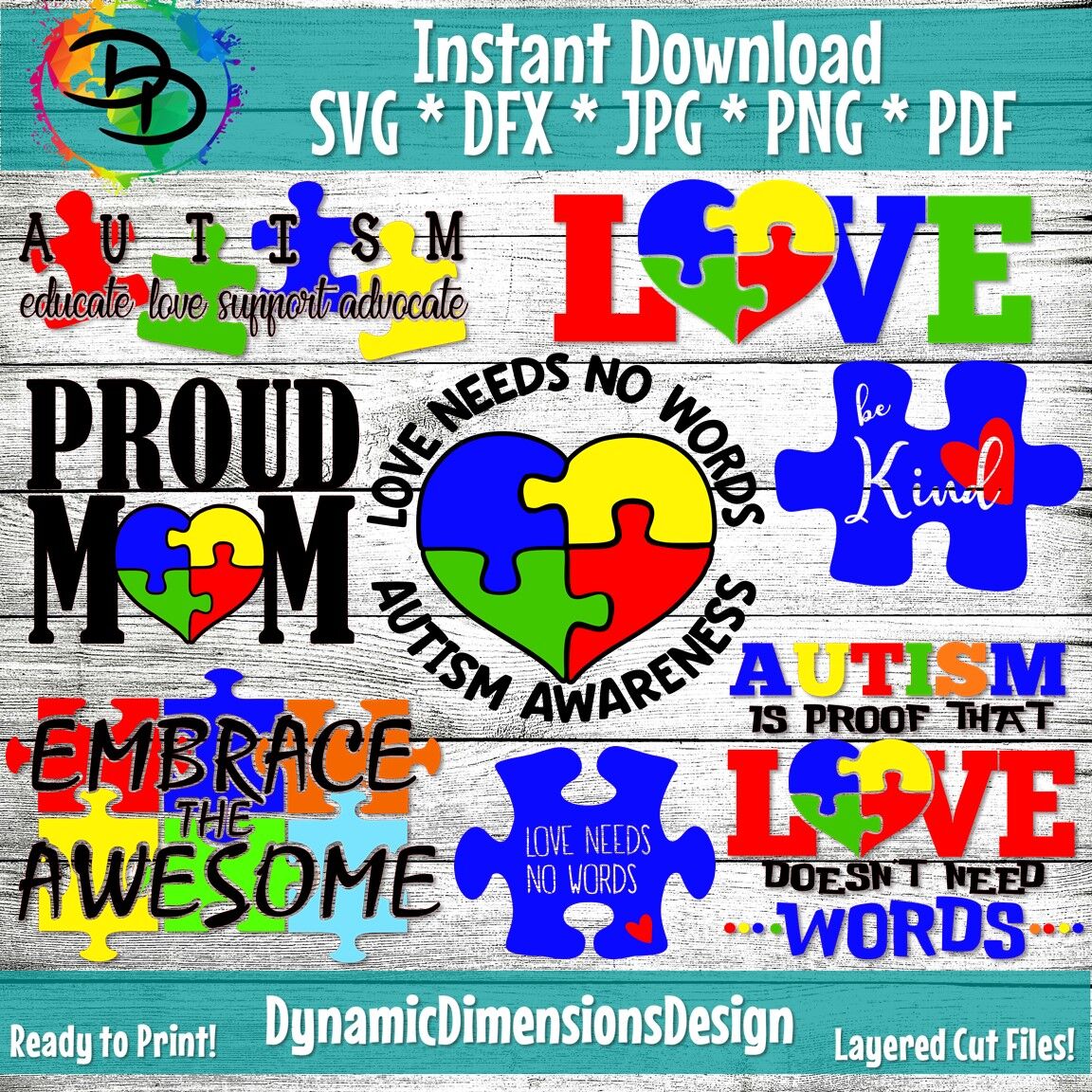 Autism Svg Autism Bundle Love Needs No Words Svg Puzzle Svg Heart By Dynamic Dimensions Thehungryjpeg Com