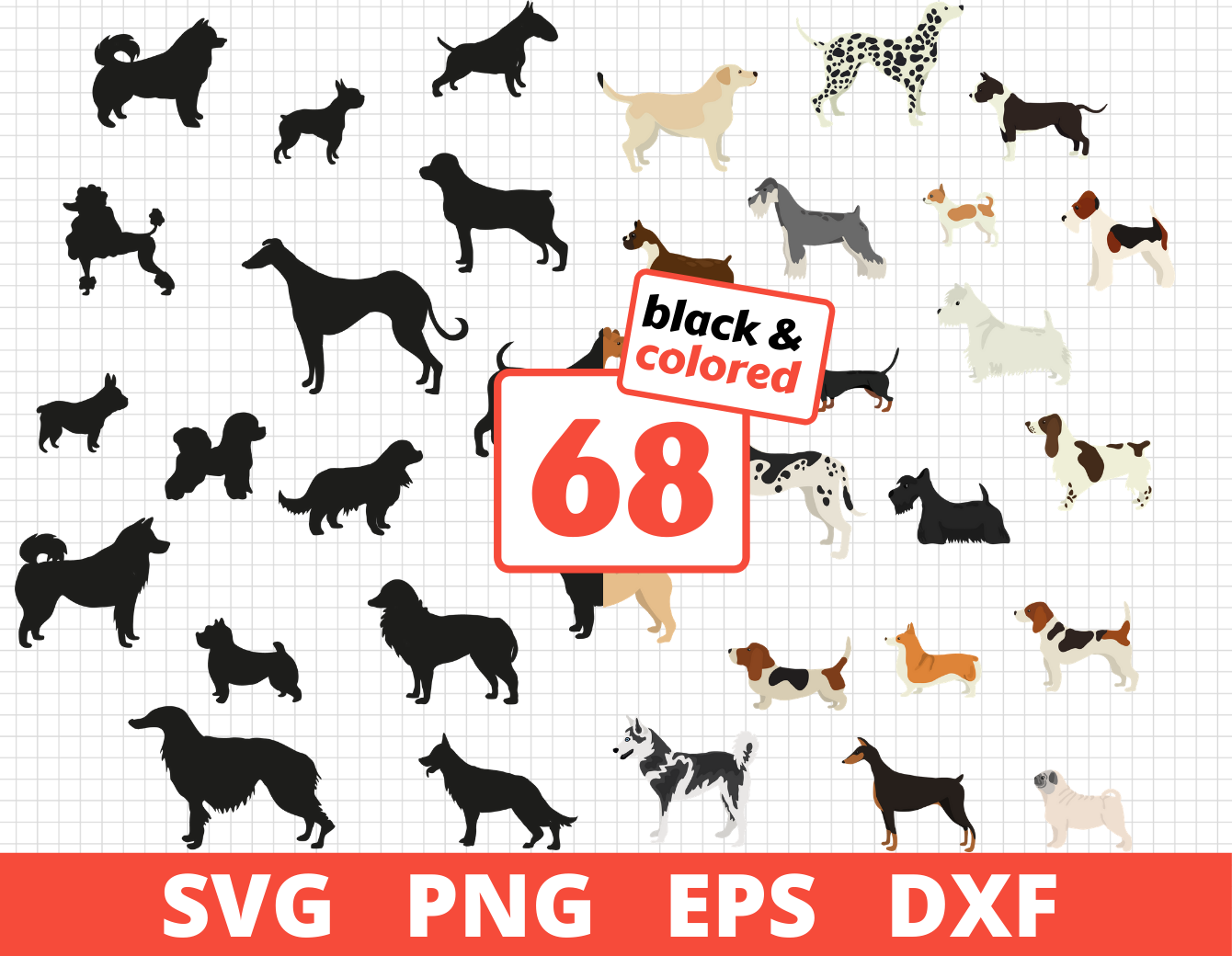 Download Dog Breeds Svg Bundle Colored Silhouette Sketch By Svgocean Thehungryjpeg Com