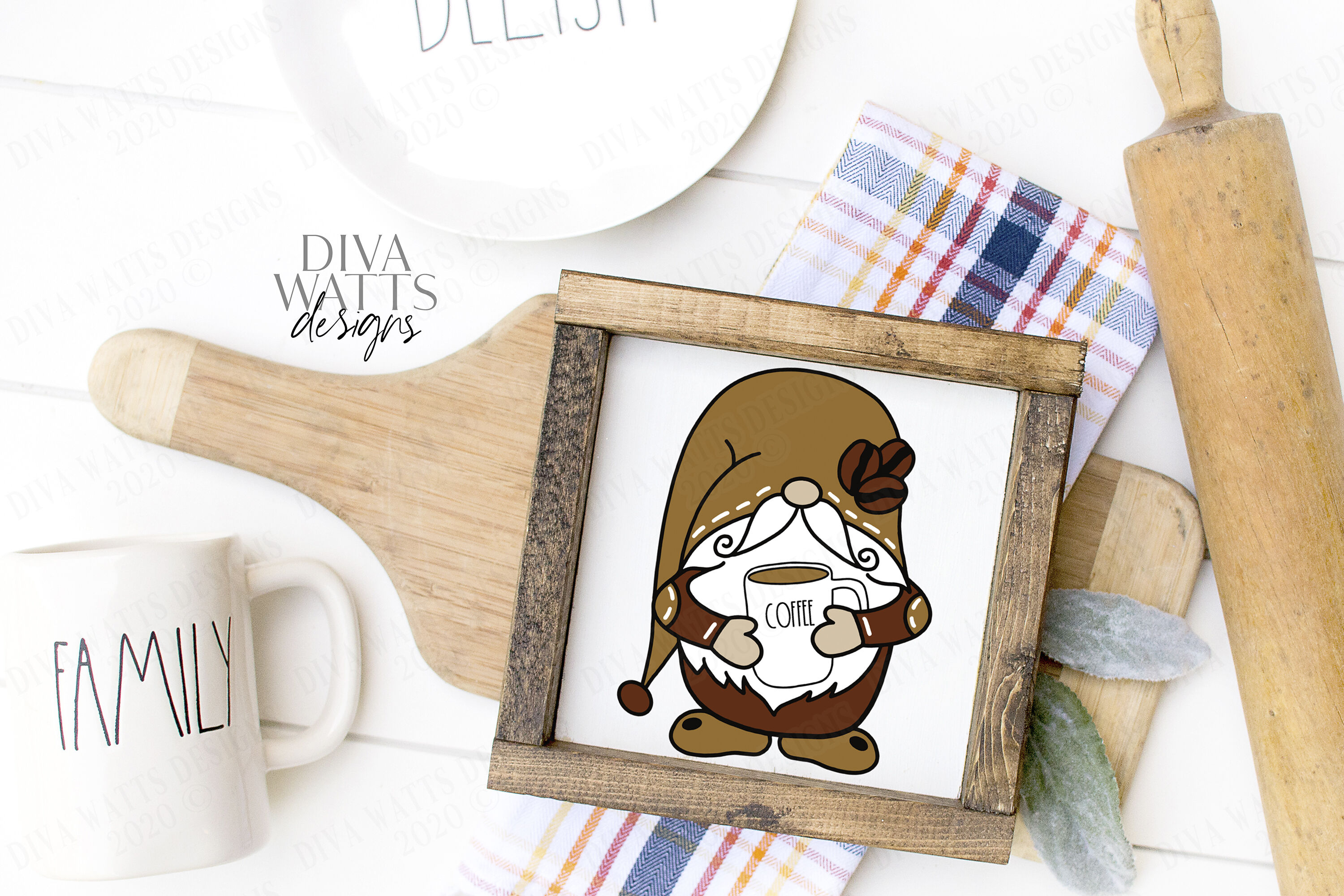 Download Farmhouse Coffee Gnome With Mug Cutting File SVG DXF By Diva Watts Designs | TheHungryJPEG.com