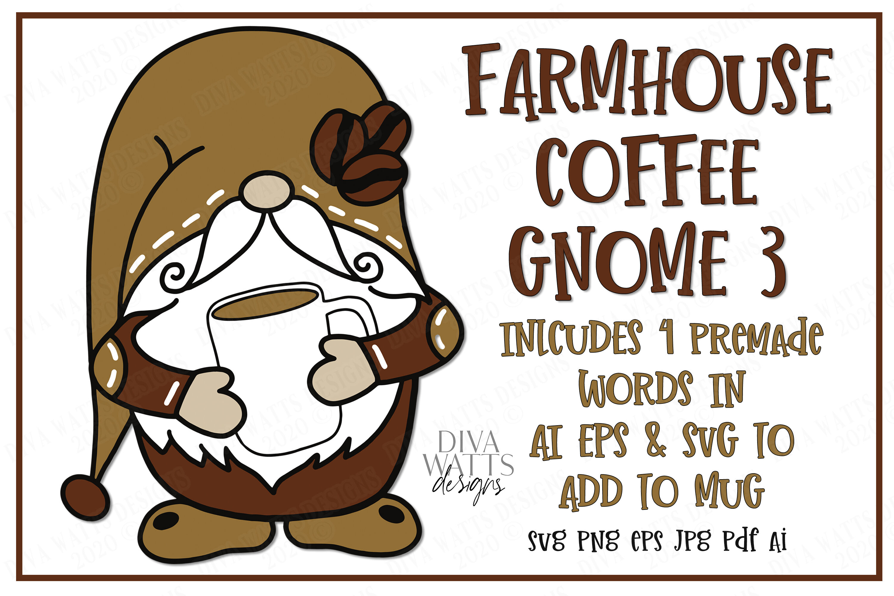 Download Farmhouse Coffee Gnome With Mug Cutting File SVG DXF By ...