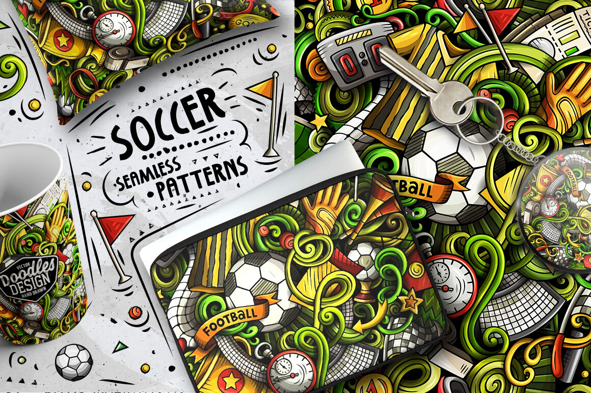 Soccer Cartoon Doodle Seamless Patterns Set By Balabolka Thehungryjpeg Com