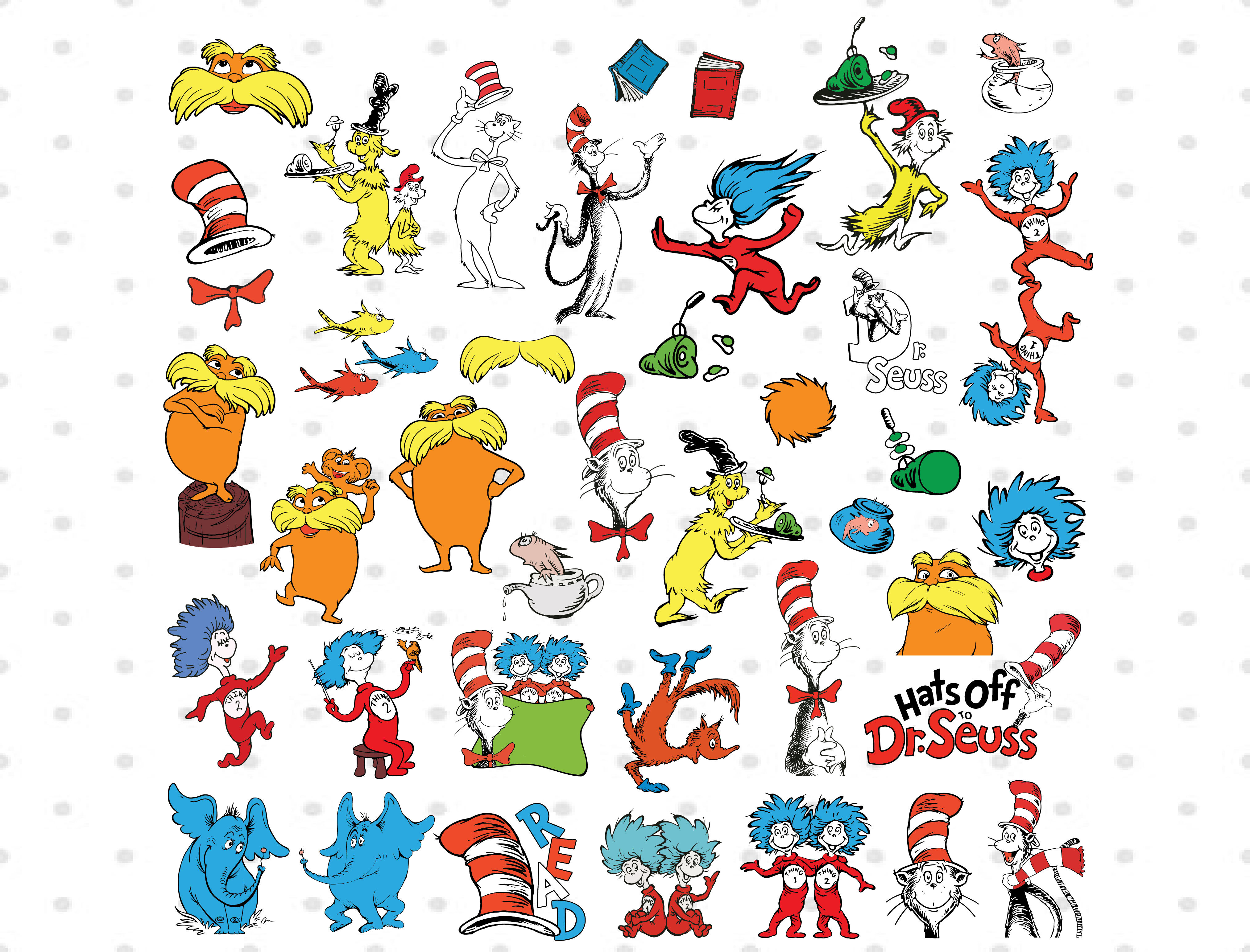 Dr Seuss Svg Bundle Cat In Hat Svg Lorax Svg Thing One Two Svg By Svgkiak Thehungryjpeg Com