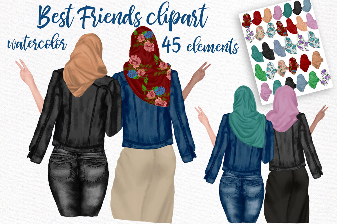 Muslim Women Clipart Muslim Girls Hijab Clipart Besties By Lecoqdesign Thehungryjpeg Com