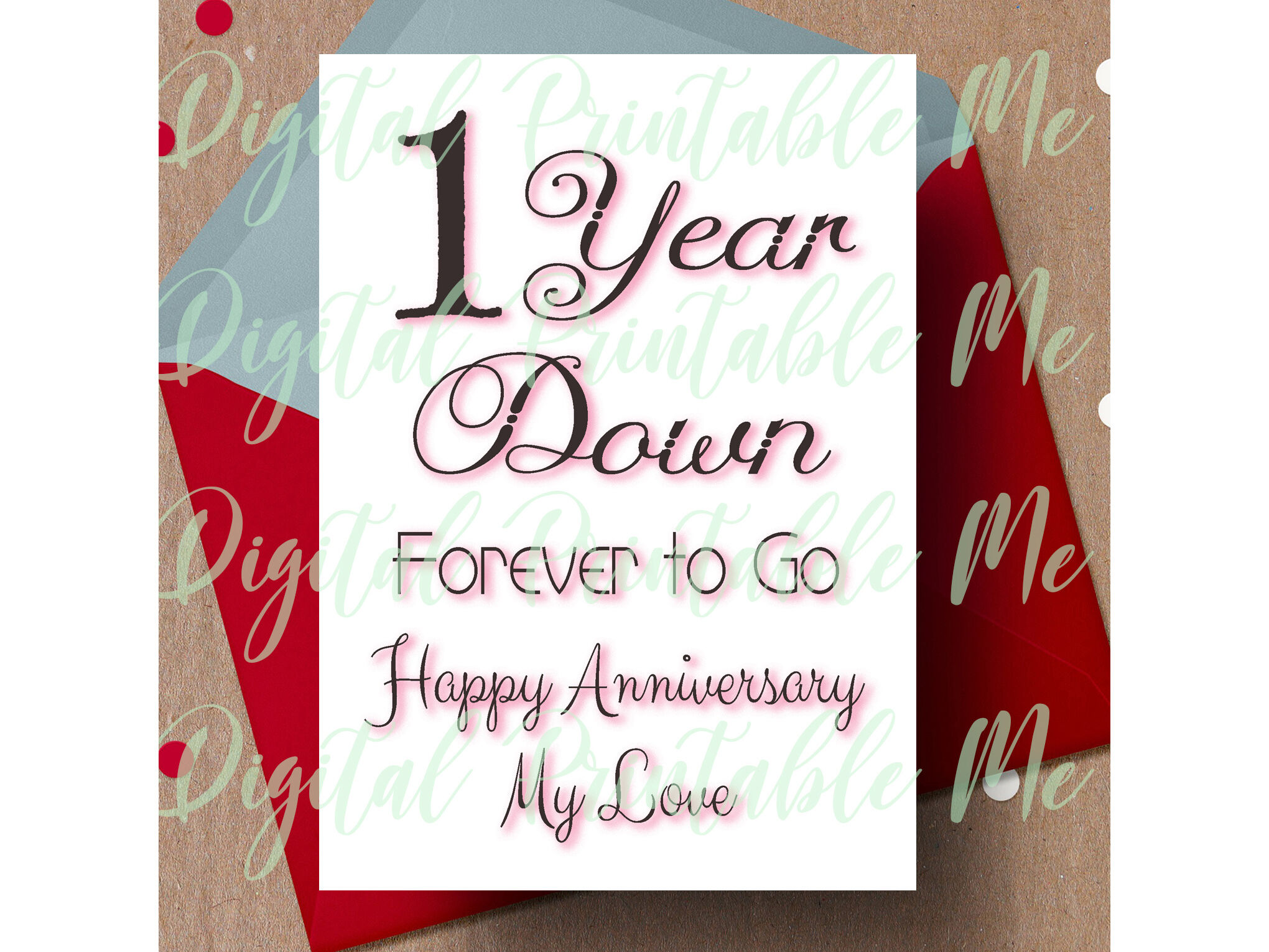 1st anniversary card, printable first anniversary card, one