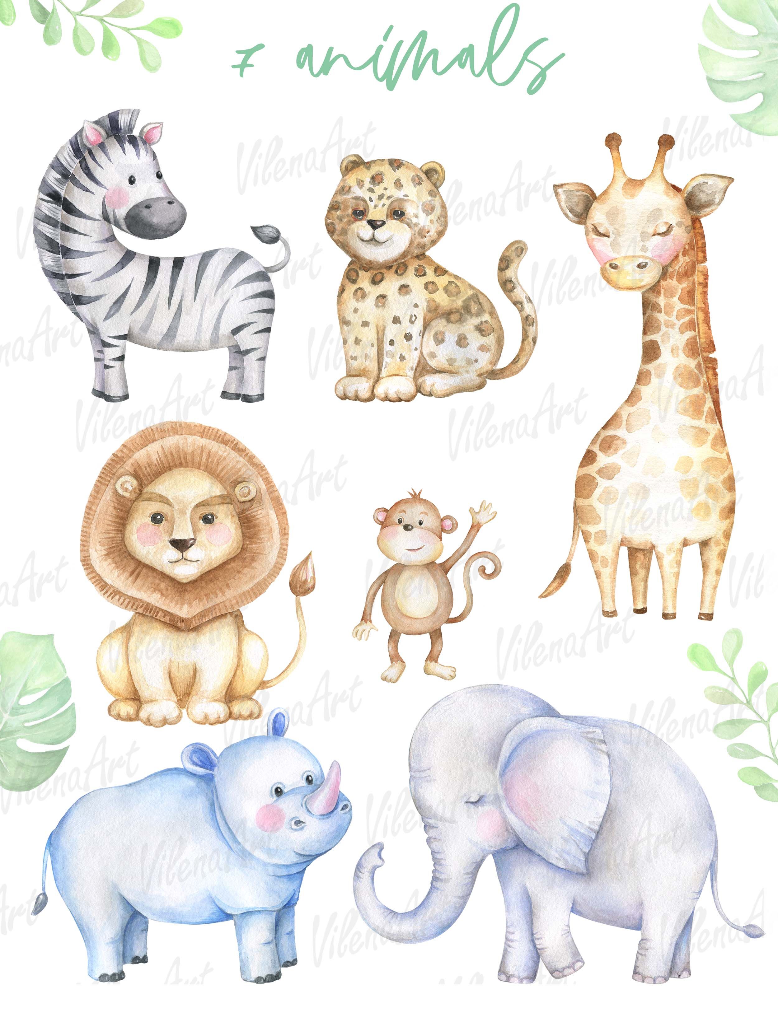 Watercolor African Animals Safari Zoo Clipart Baby Shower Kid Png Afri By Vilenaart Thehungryjpeg Com