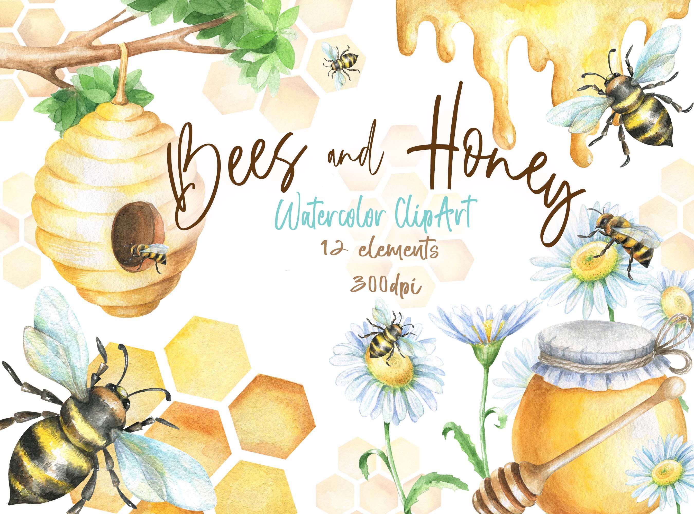 Watercolor Honey Bees Clipart Bee Items Download Instant 