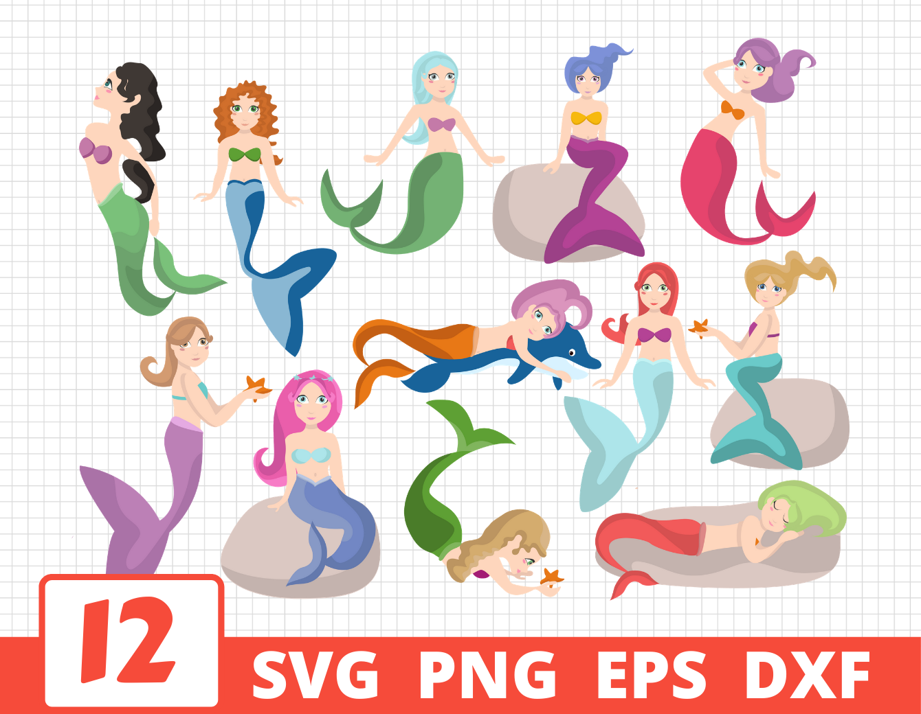 Download Cartoon Mermaids Svg Bundle Mermaid Cricut Mermaid Clipart By Svgocean Thehungryjpeg Com