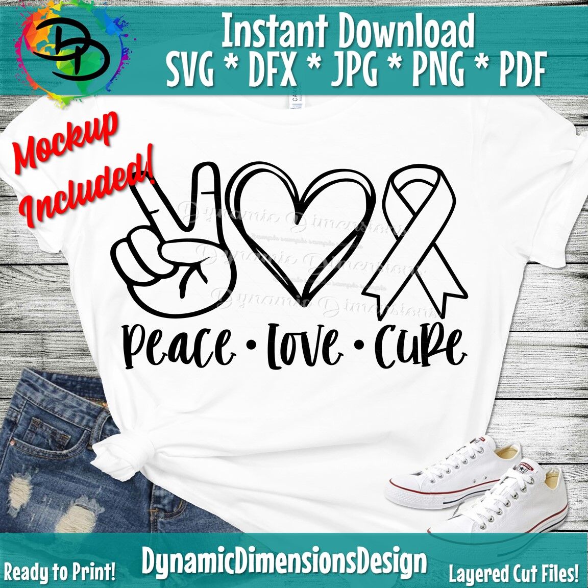 Peace Love Cure svg, Awareness Ribbon svg, Cancer Ribbon, Cancer SVG