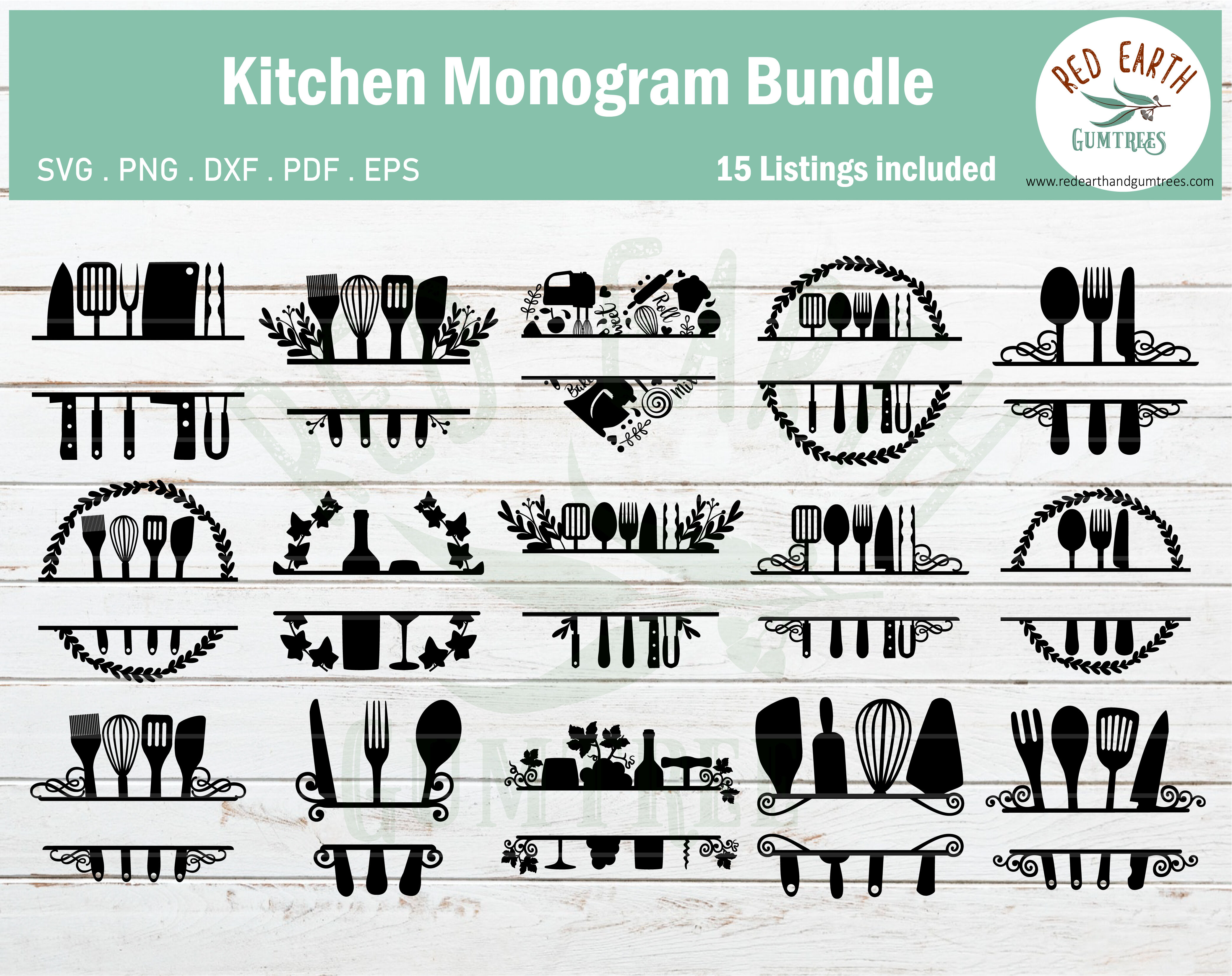 Download BIG kitchen monogram frames bundle SVG,PNG,DXF,PDF,EPS By ...