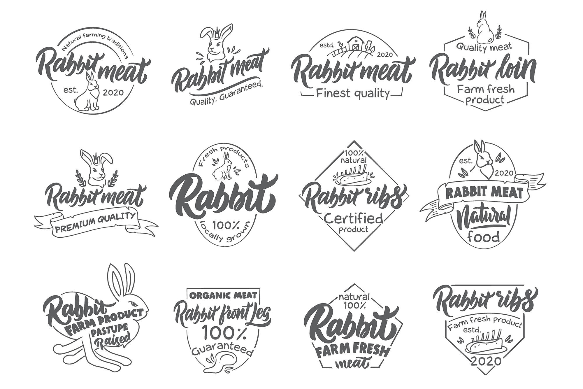 Download Set Of Vintage Rabbit Meat Emblems By Lettering Logo Thehungryjpeg Com