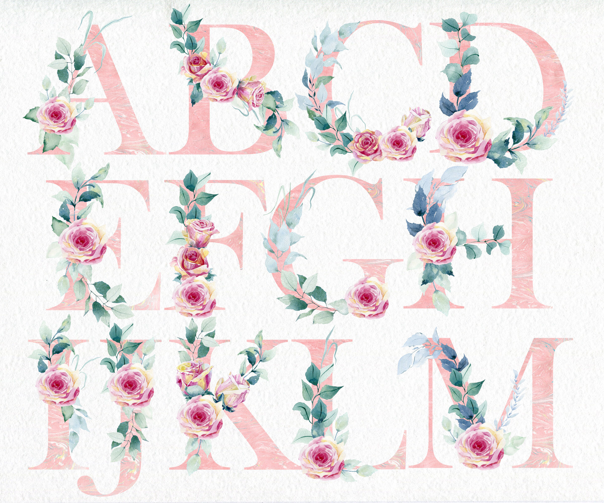 Blush Watercolor Floral Alphabet Digits Numbers Font Letters Clipart ...