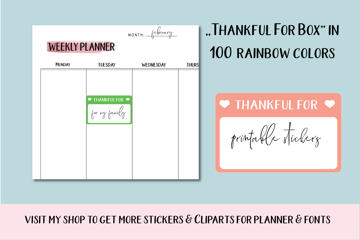 Thankful Script Planner Stickers Thankful For Stickers Box Gratitude By Old Continent Design Thehungryjpeg Com