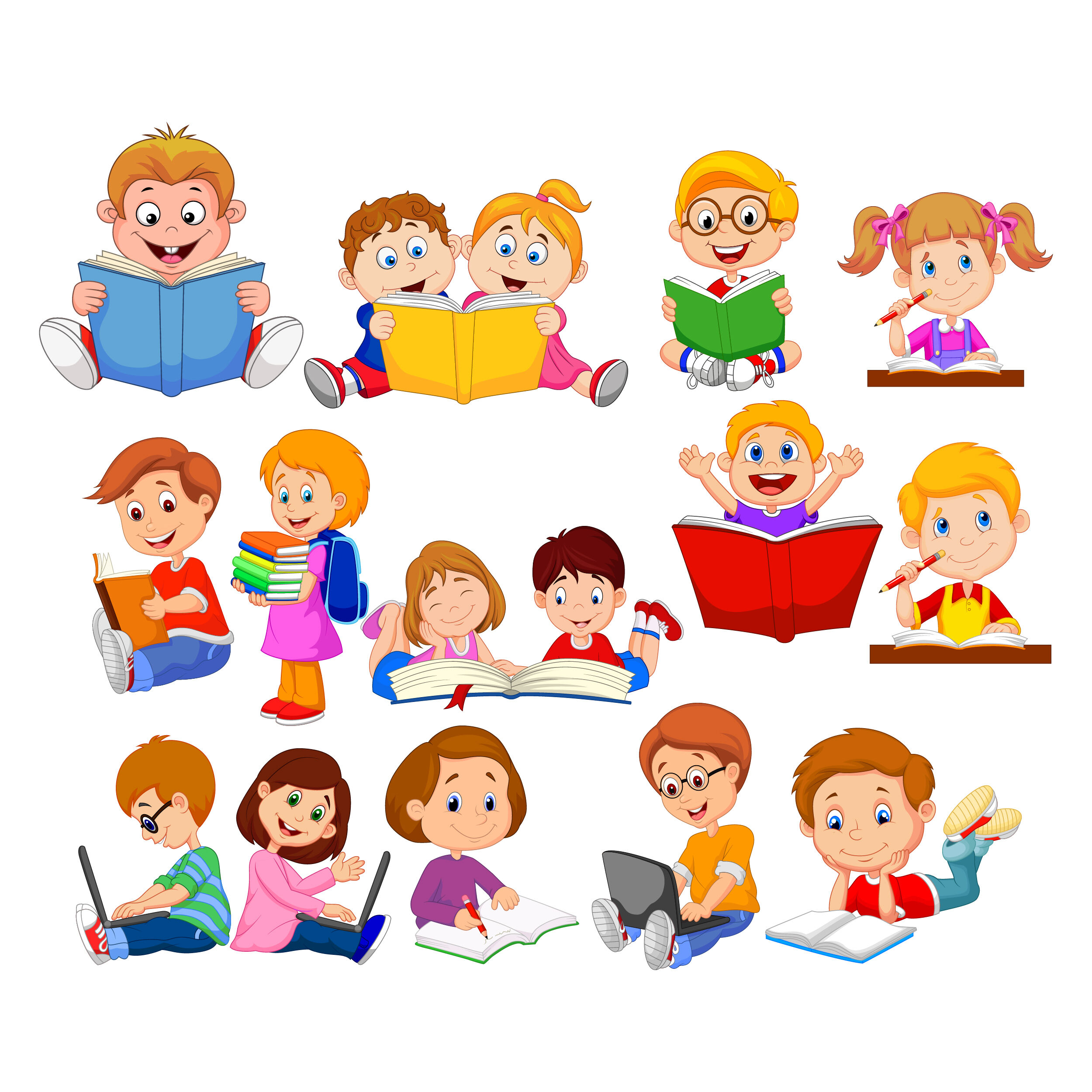 kids reading books cartoon
