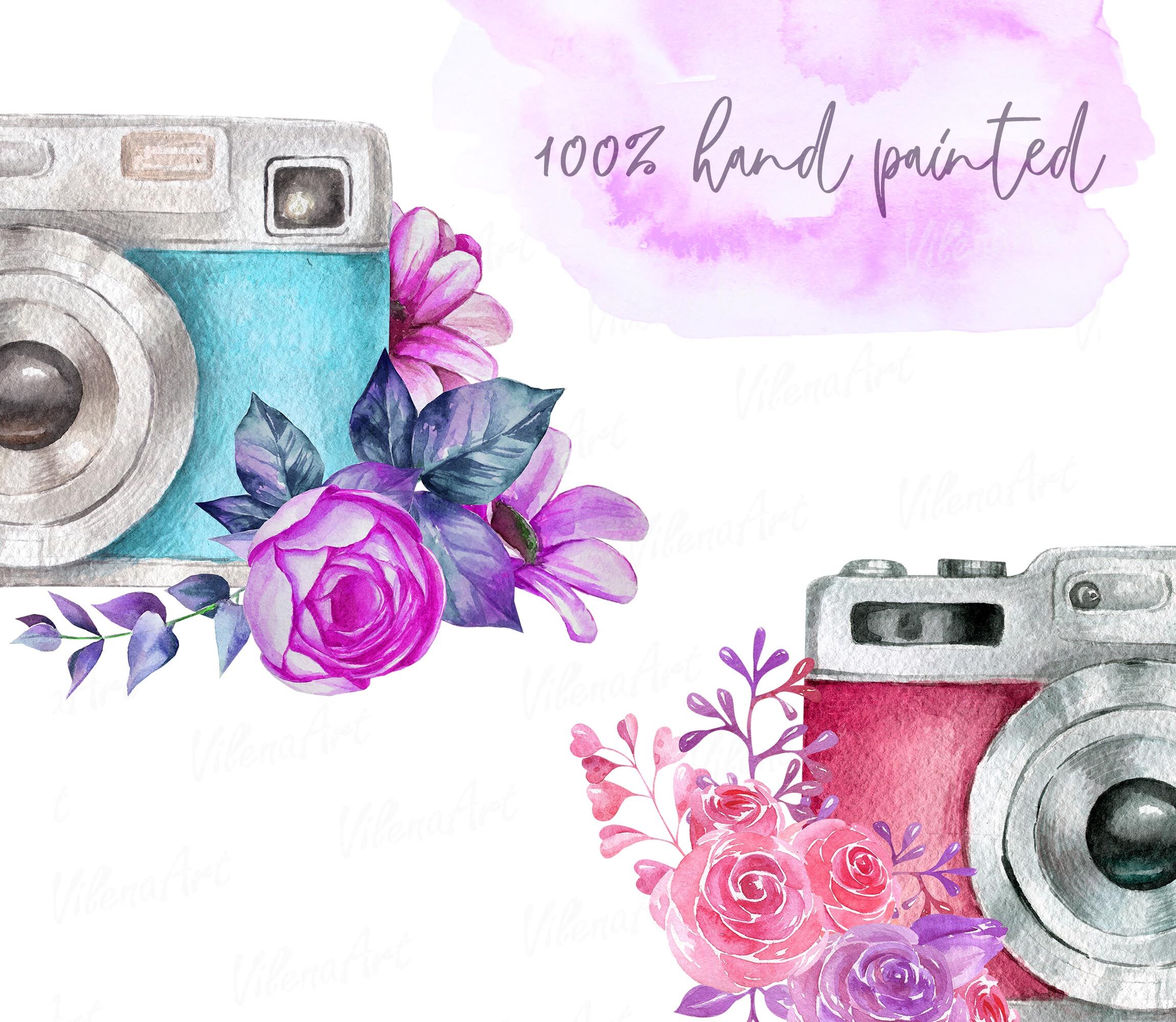 Download Watercolor Vintage Camera with flowers Clipart retro ...