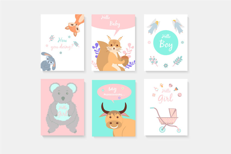 66 Postcards With Cute Animals Baby Shower Greeting Card By Nizhnik Thehungryjpeg Com