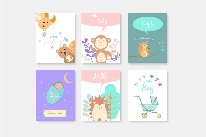 66 Postcards With Cute Animals Baby Shower Greeting Card By Nizhnik Thehungryjpeg Com