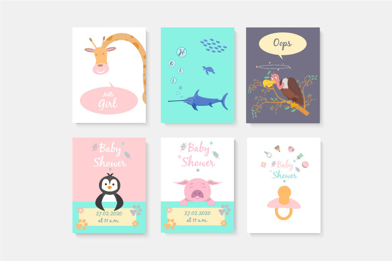 66 Postcards With Cute Animals Baby Shower Greeting Card By Nizhnik Thehungryjpeg Com