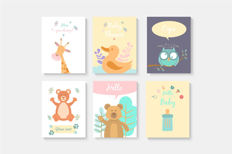 66 Postcards With Cute Animals Baby Shower Greeting Card By Nizhnik Thehungryjpeg Com