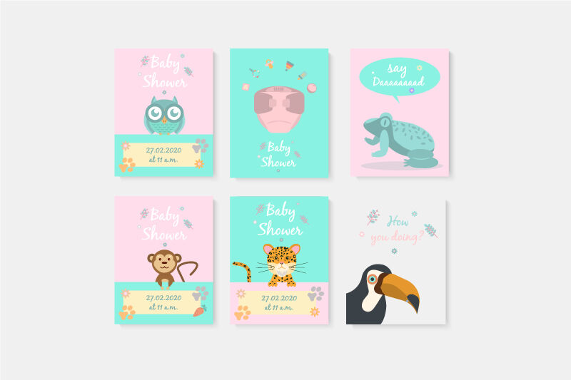 66 Postcards With Cute Animals Baby Shower Greeting Card By Nizhnik Thehungryjpeg Com