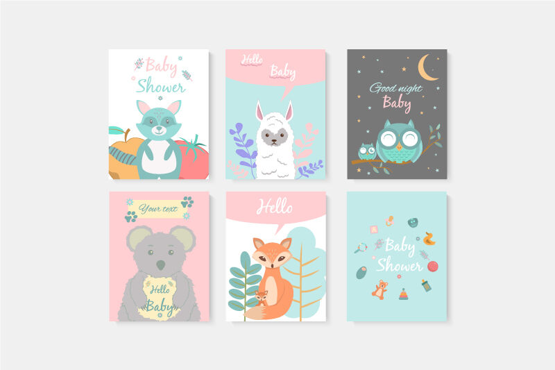 66 Postcards With Cute Animals Baby Shower Greeting Card By Nizhnik Thehungryjpeg Com