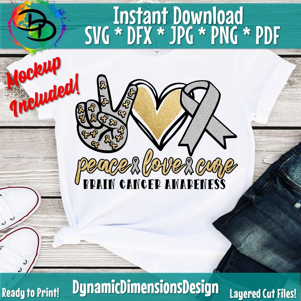Download Peace Love Cure Svg Digital Download Brain Cancer Awareness Png Bra By Dynamic Dimensions Thehungryjpeg Com