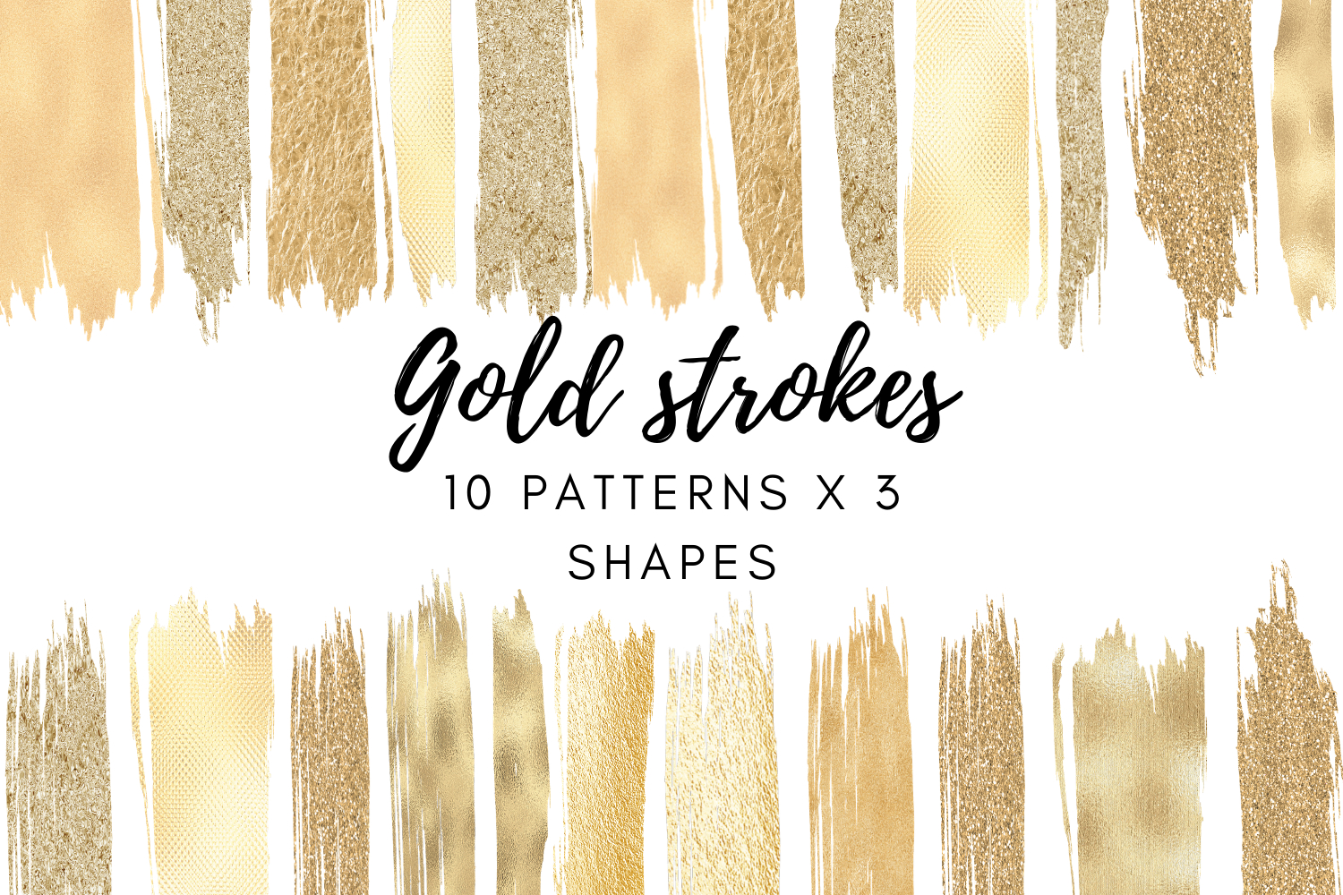 10 Rainbow Brush Strokes Clipart with gold glitter and foil in digital PNG format instant download for commercial use