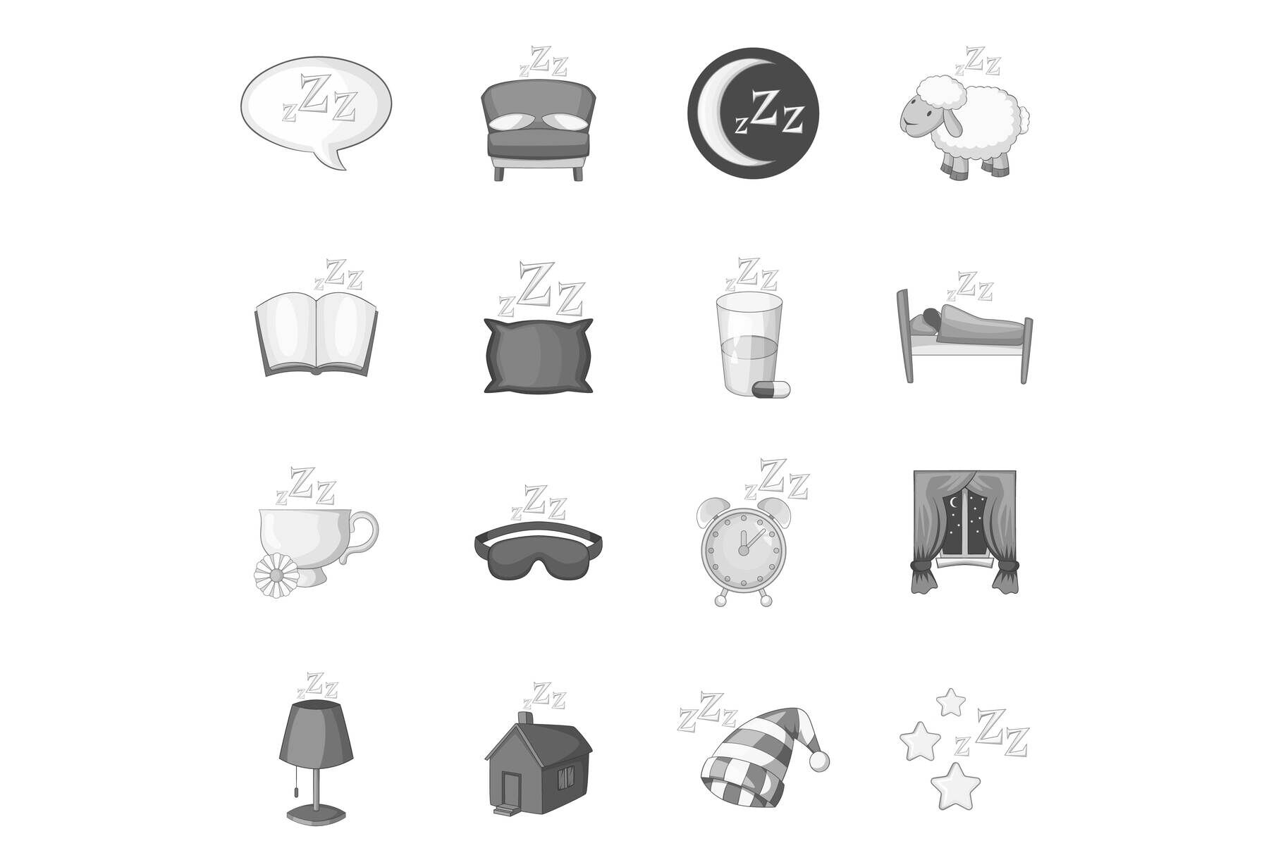 Sleep symbols icons set monochrome By Ylivdesign | TheHungryJPEG.com