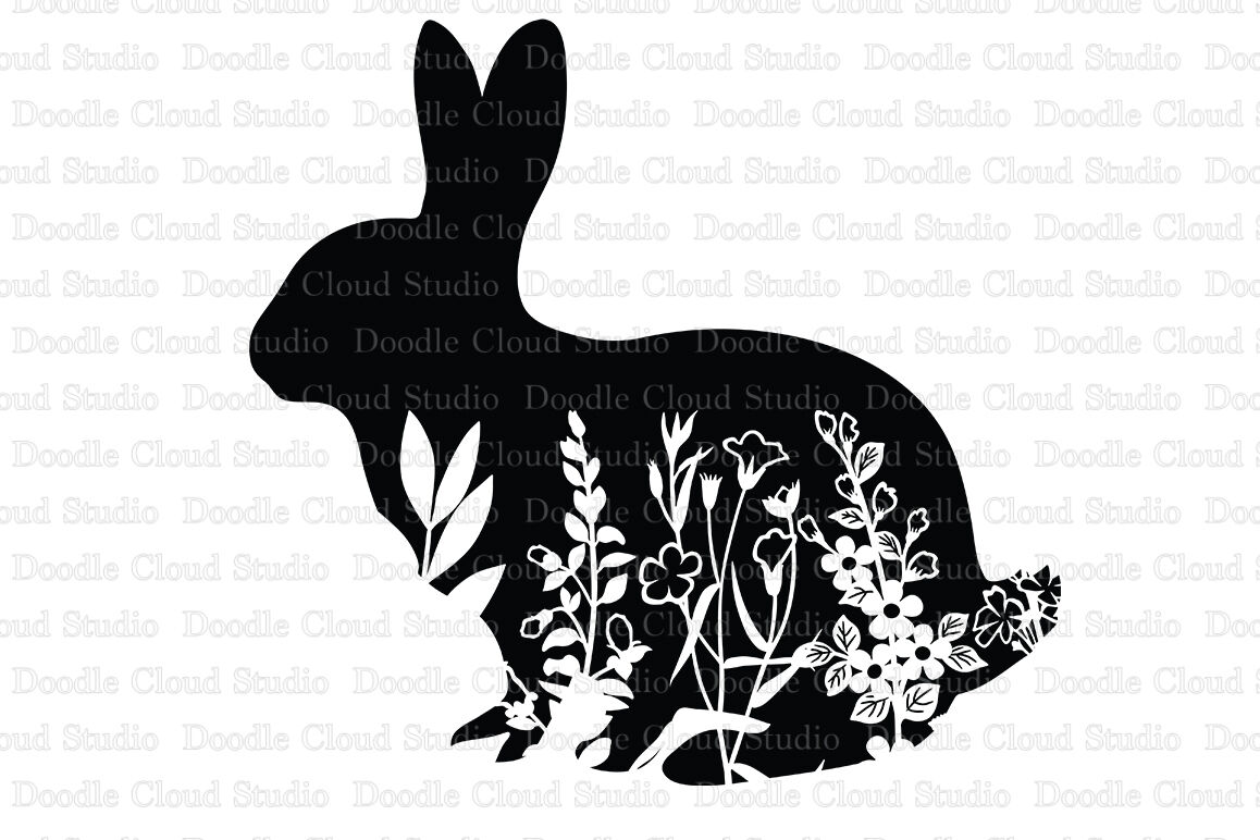 Floral Easter Bunny Svg Floral Rabbit Svg Floral Bunny Silhouette Easter Floral Rabbit Floral Rabbit Silhouette Floral Bunny Svg
