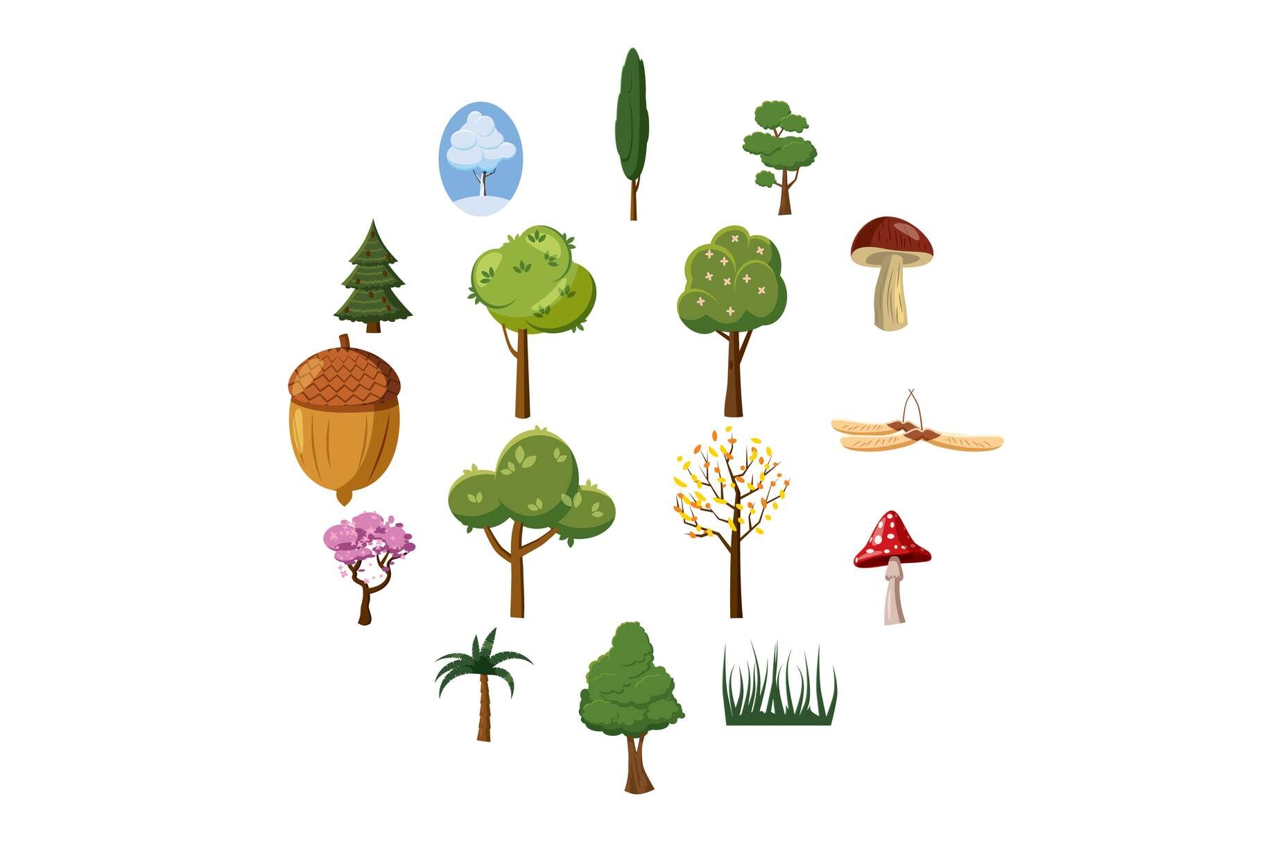 Forest icons set, cartoon style By Ylivdesign | TheHungryJPEG.com