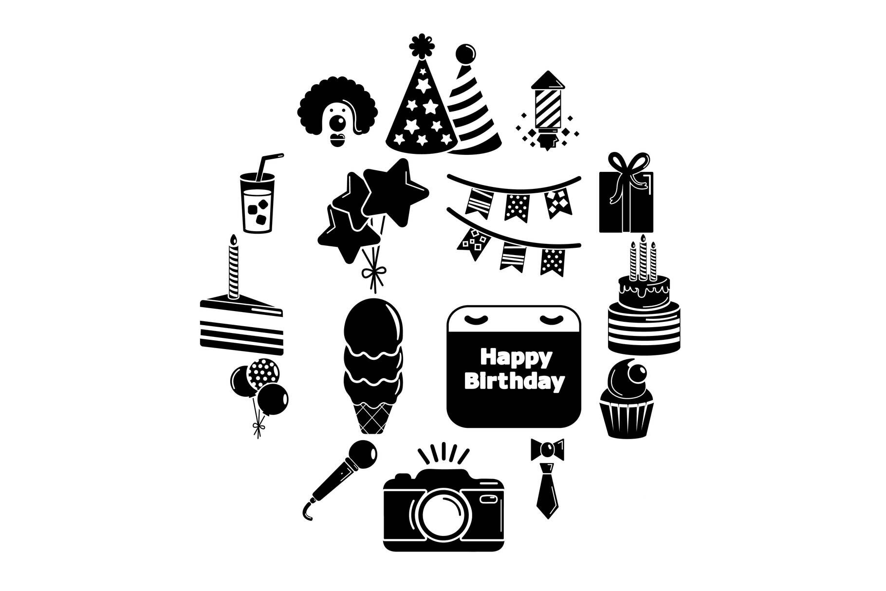 Happy Birthday Icons Set Simple Style By Ylivdesign Thehungryjpeg Com