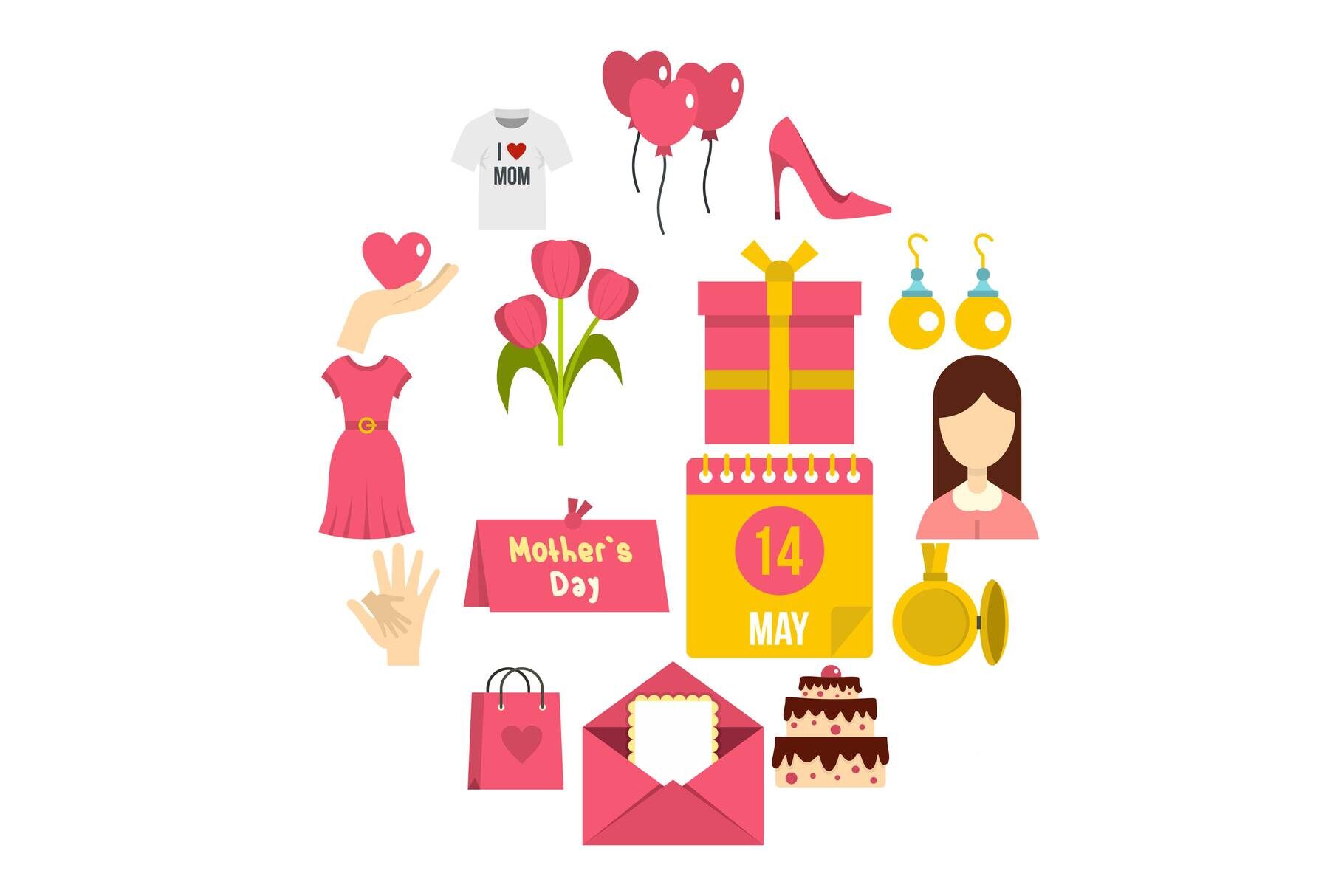 Mothers day icons set in flat style By Ylivdesign | TheHungryJPEG.com