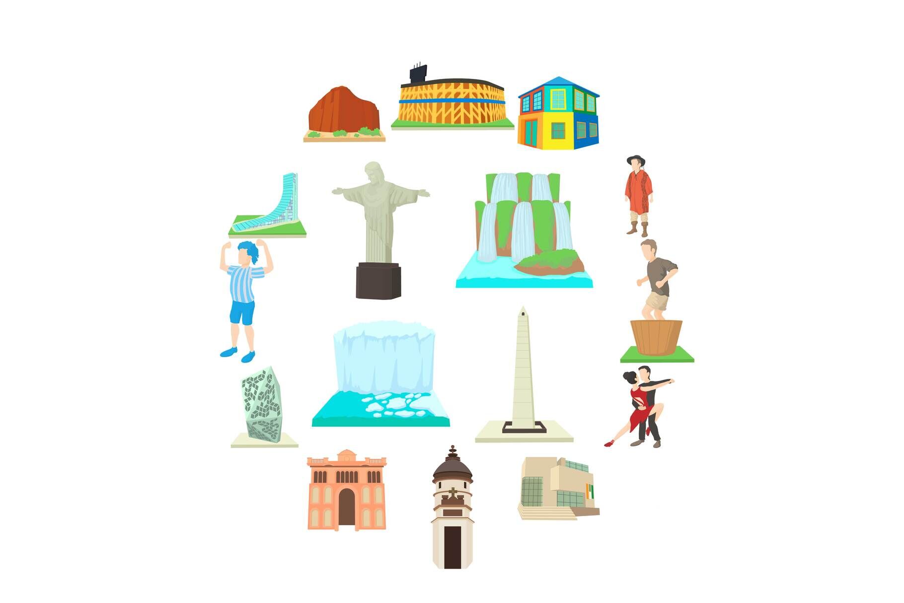 Argentina travel icons set, cartoon style By Ylivdesign | TheHungryJPEG.com