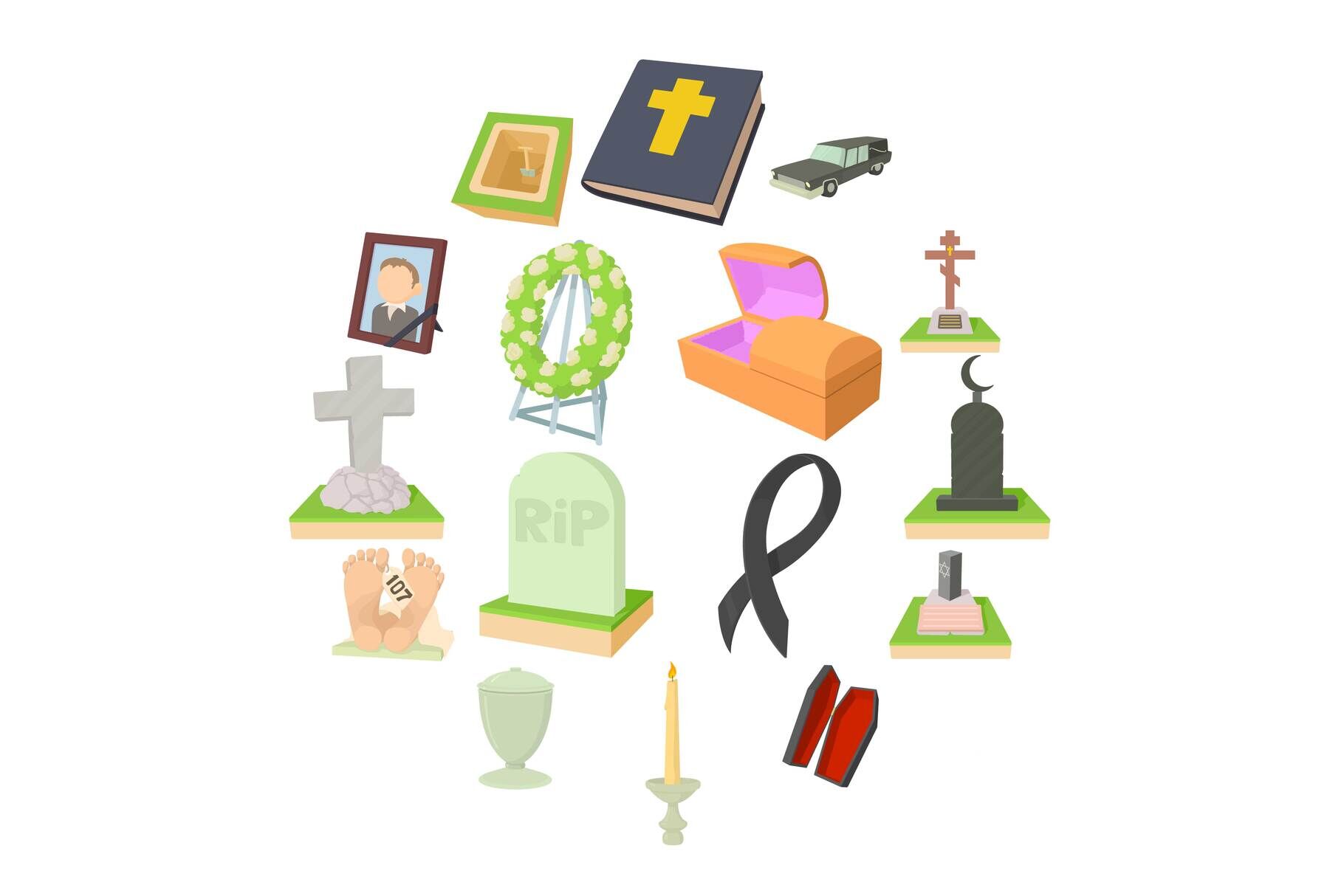 Funeral Icons Set Cartoon Style By Ylivdesign Thehungryjpeg Com