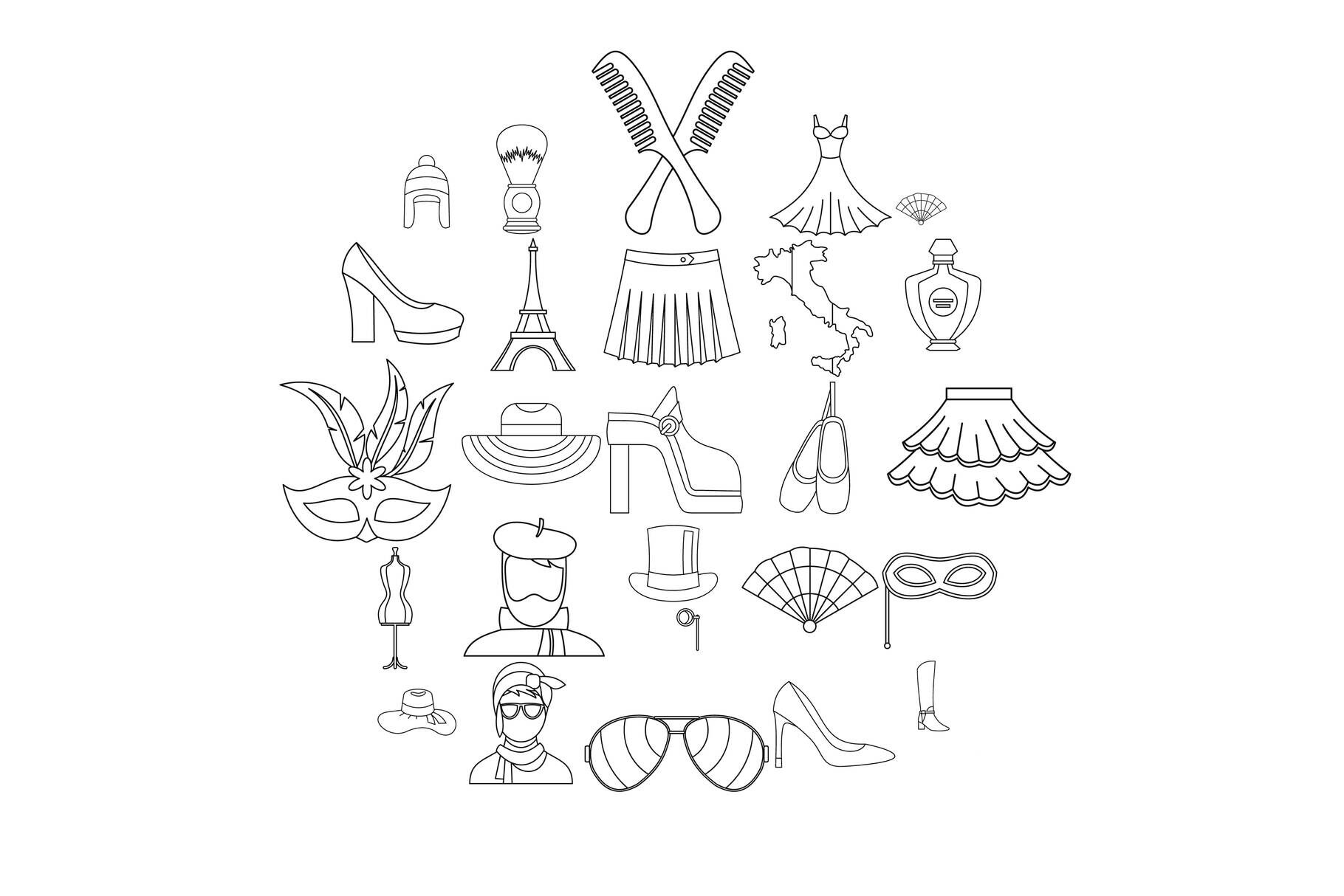 Fashion designer icons set, outline style By Ylivdesign | TheHungryJPEG.com