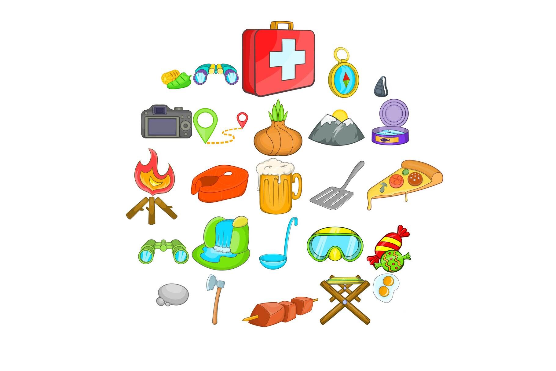 Campsite icons set, cartoon style By Ylivdesign | TheHungryJPEG.com