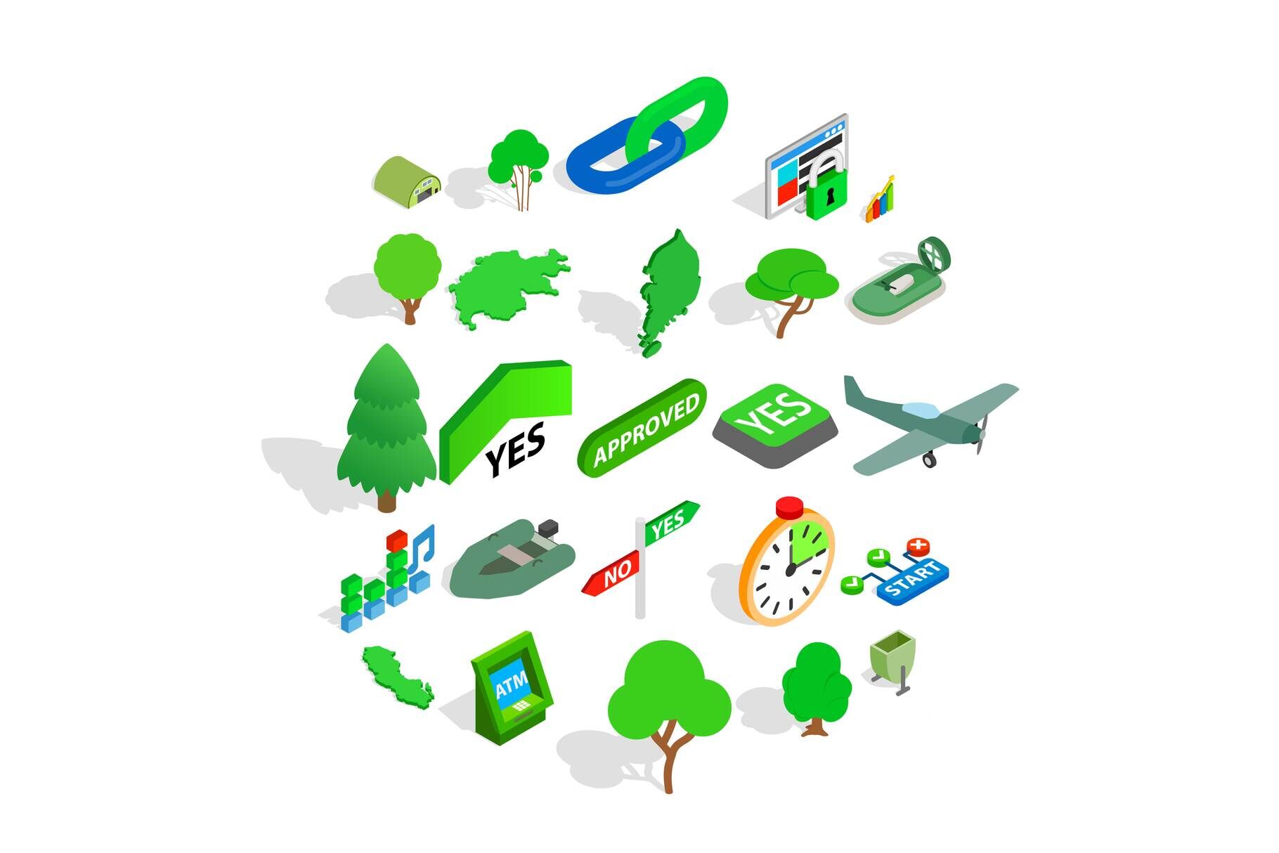 Green World Icons Set Isometric Style By Ylivdesign Thehungryjpeg Com