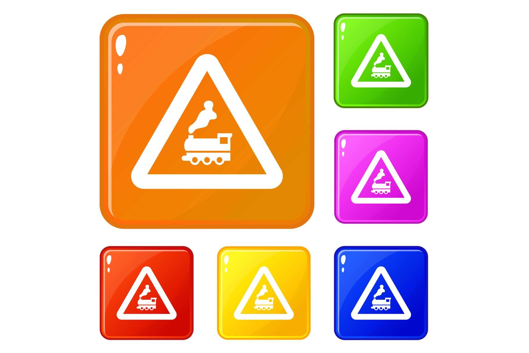 Warning Sign Railway Crossing Without Barrier Icons Set Vector Color By Ylivdesign Thehungryjpeg Com