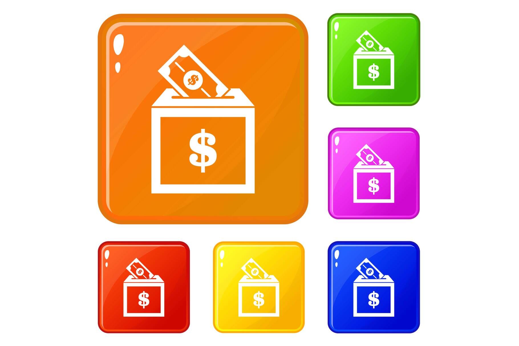 Download Donation box icons set vector color By Ylivdesign ...