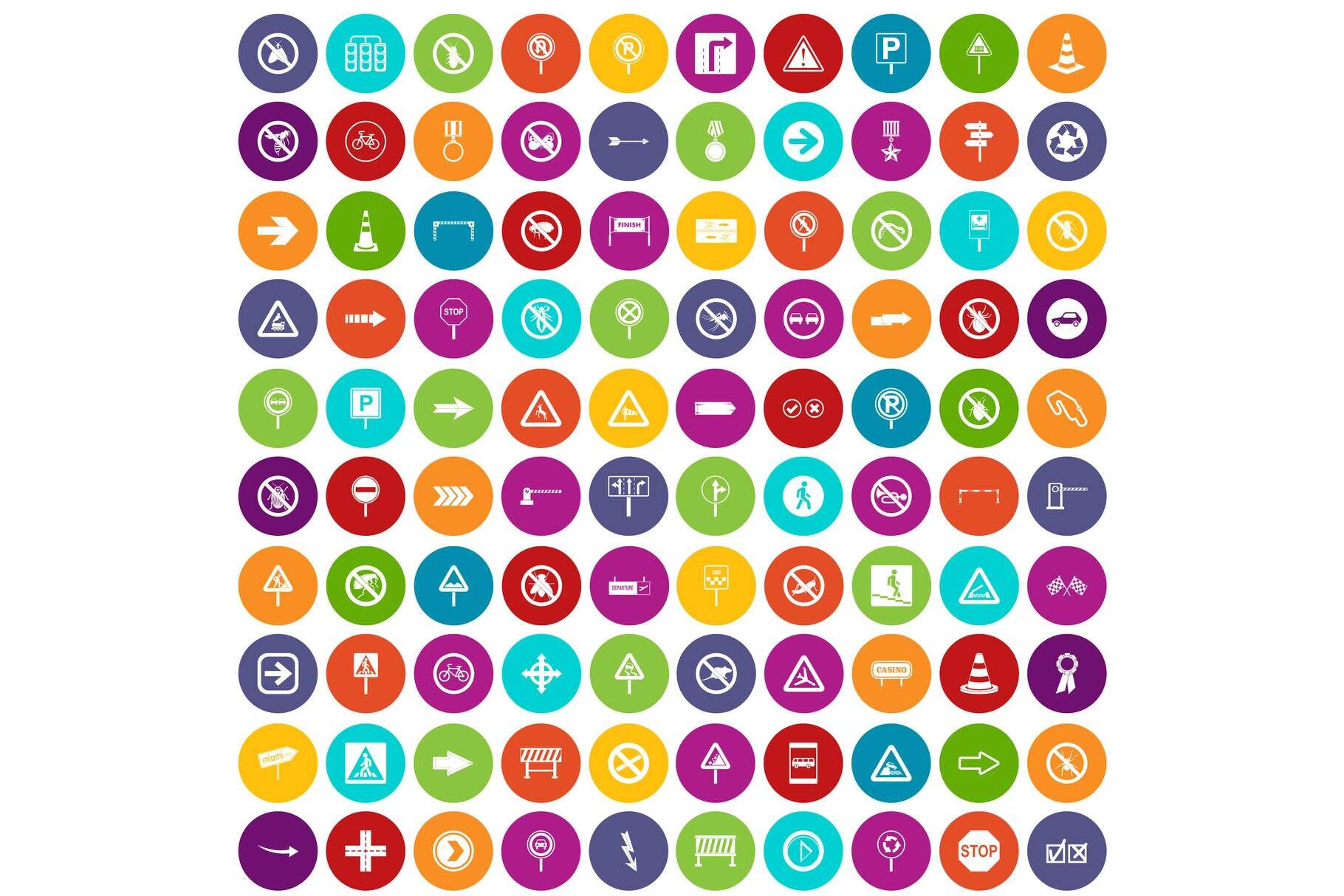 100 road signs icons set color By Ylivdesign | TheHungryJPEG.com