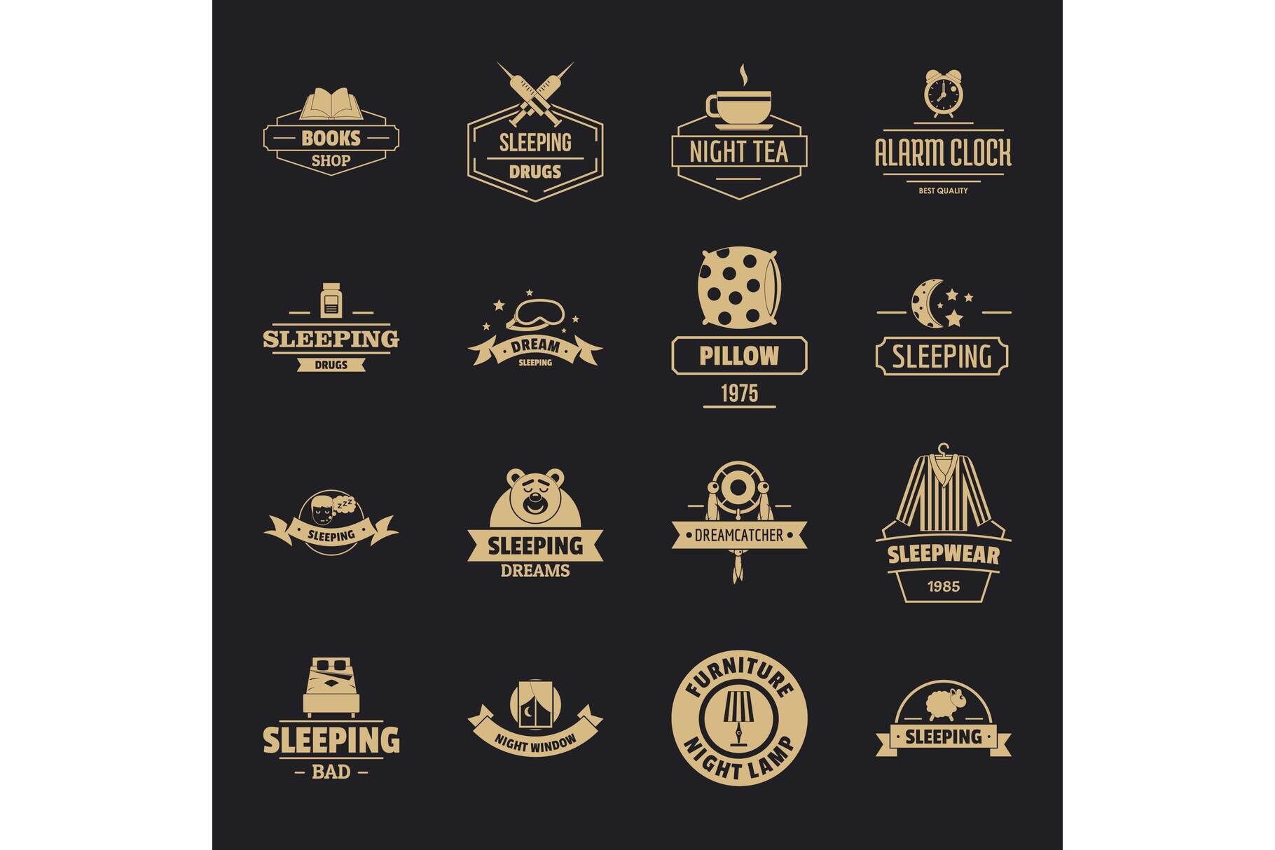 Sleep logo icons set, simple style By Ylivdesign | TheHungryJPEG.com