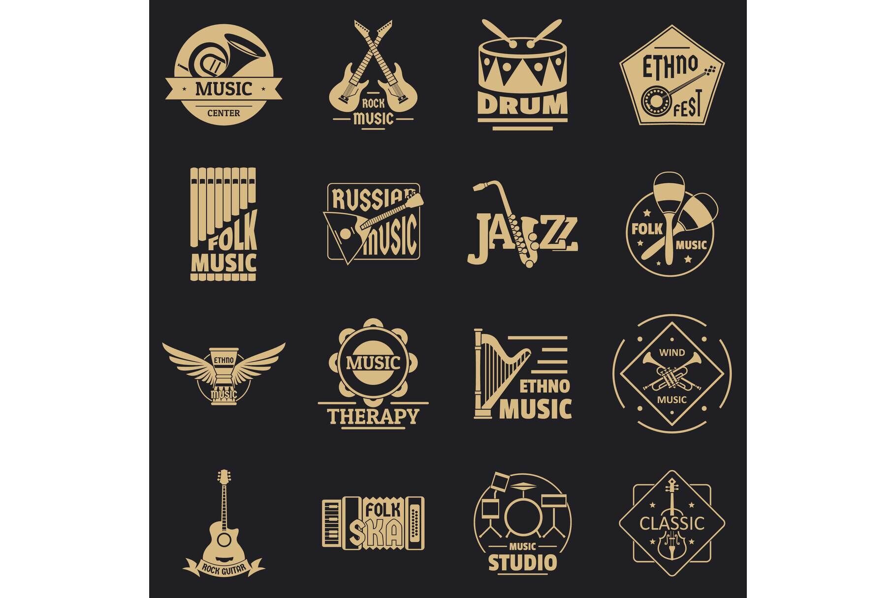 Musical instruments logo icons set, simple style By Ylivdesign