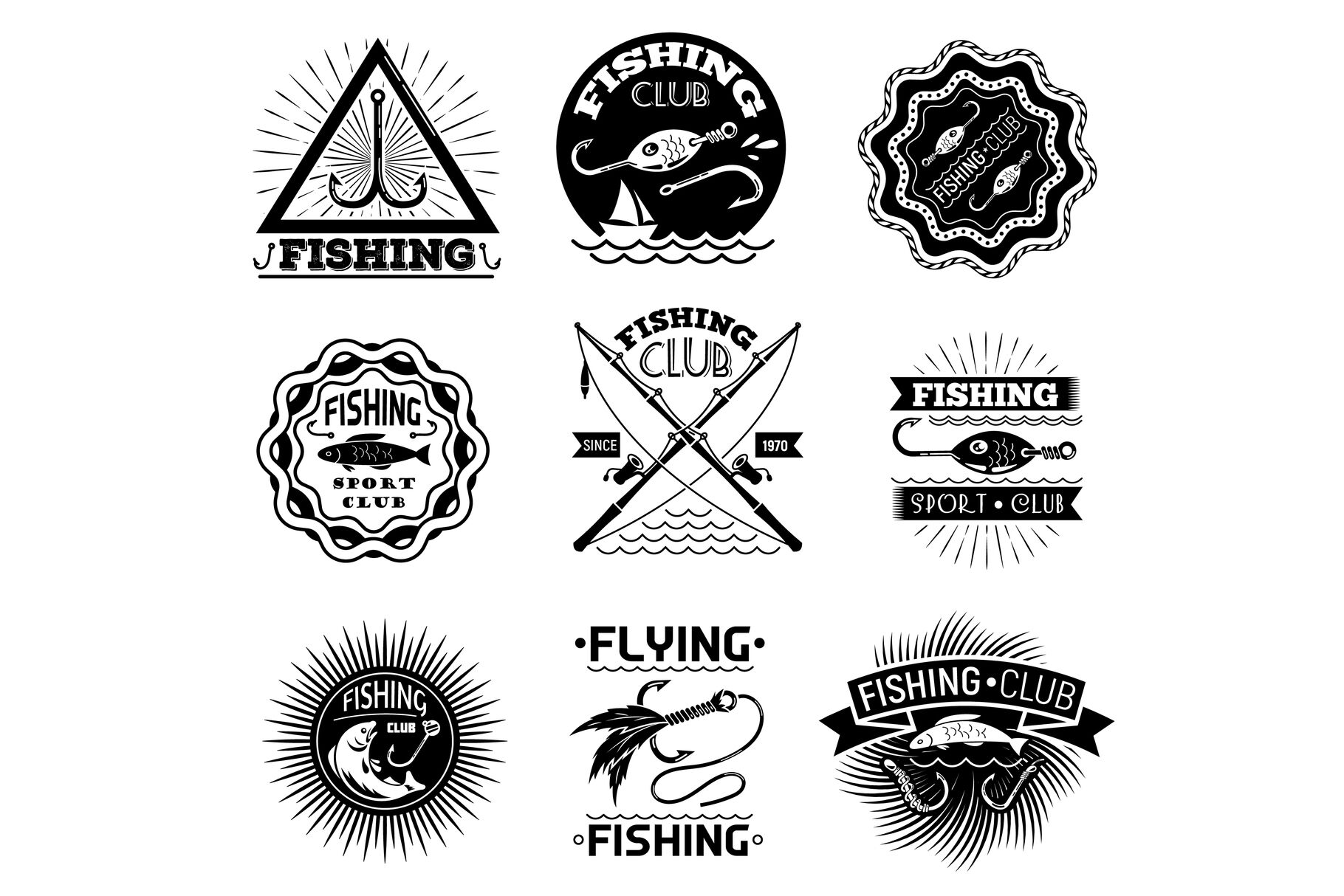 Fishing Hook Logo Set Simple Style By Ylivdesign Thehungryjpeg Com