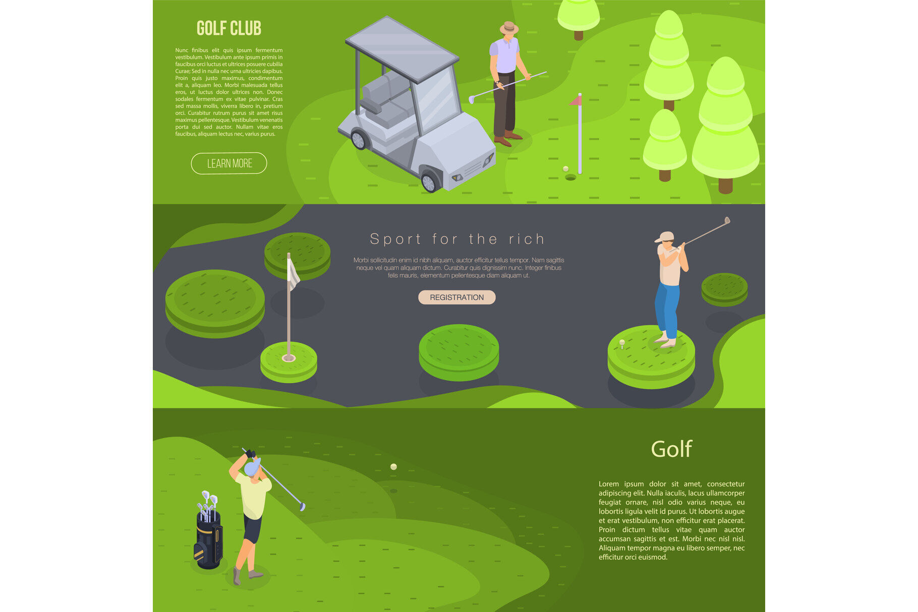 Golf banner set, isometric style By Ylivdesign | TheHungryJPEG.com