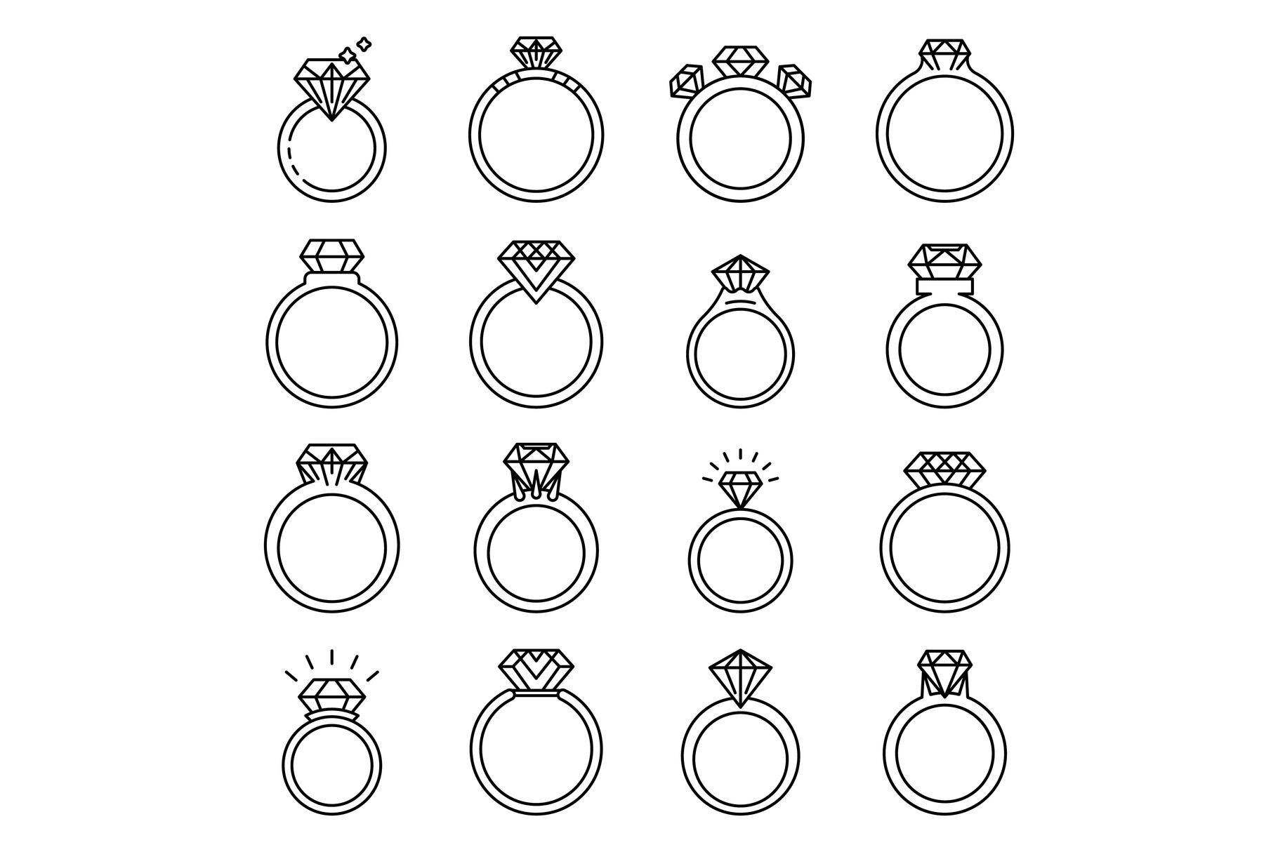 Diamond Ring Icons Set Outline Style By Ylivdesign Thehungryjpeg Com