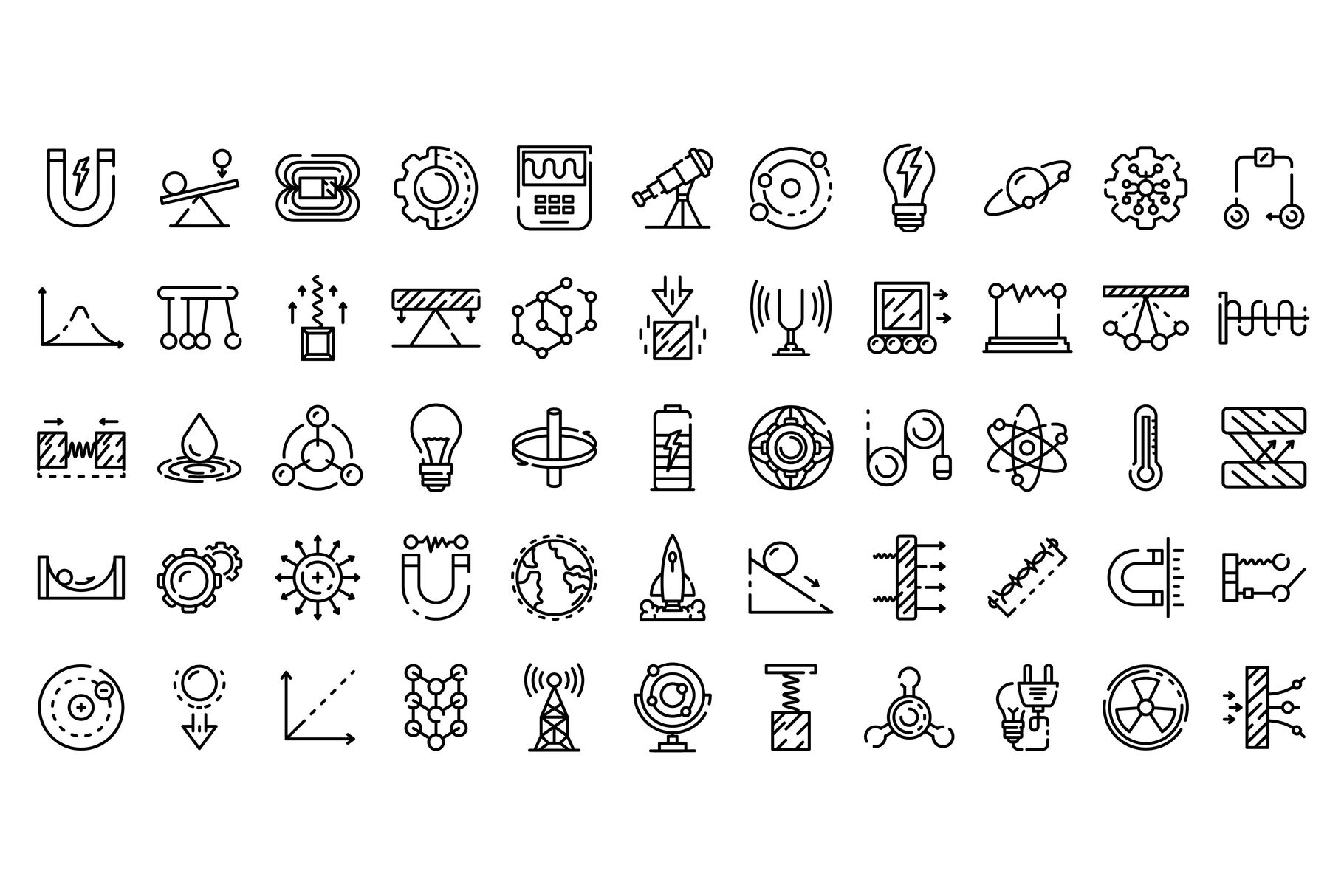 Physics icons set, outline style By Ylivdesign | TheHungryJPEG.com