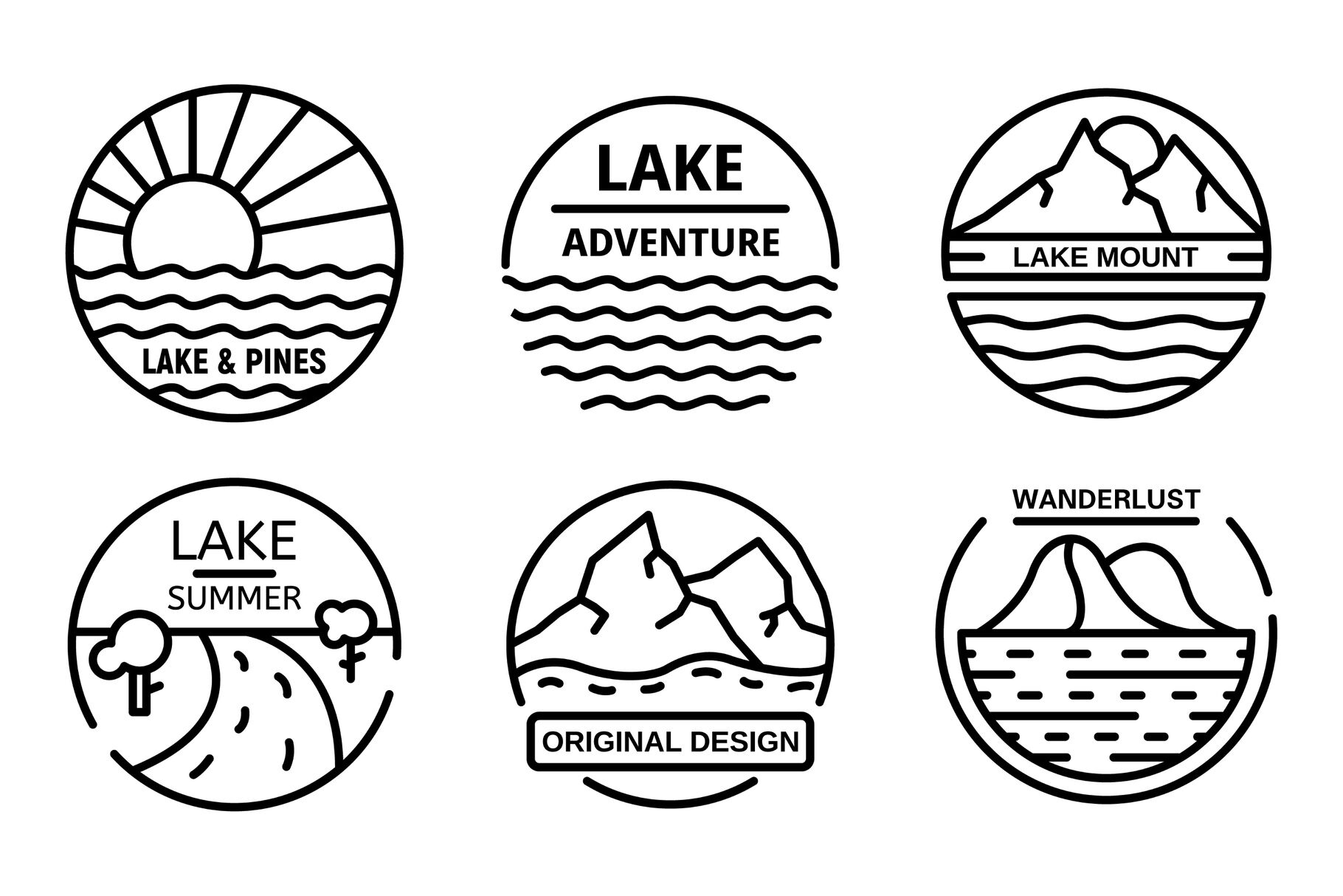 Lake Logo Set Outline Style By Ylivdesign Thehungryjpeg Com
